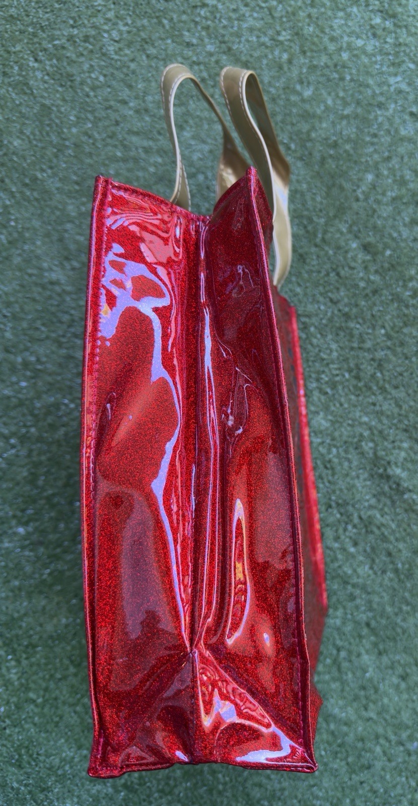 Harrods Red Foldable Reusable Shopping Bag Plastic with Gold Handles Modern