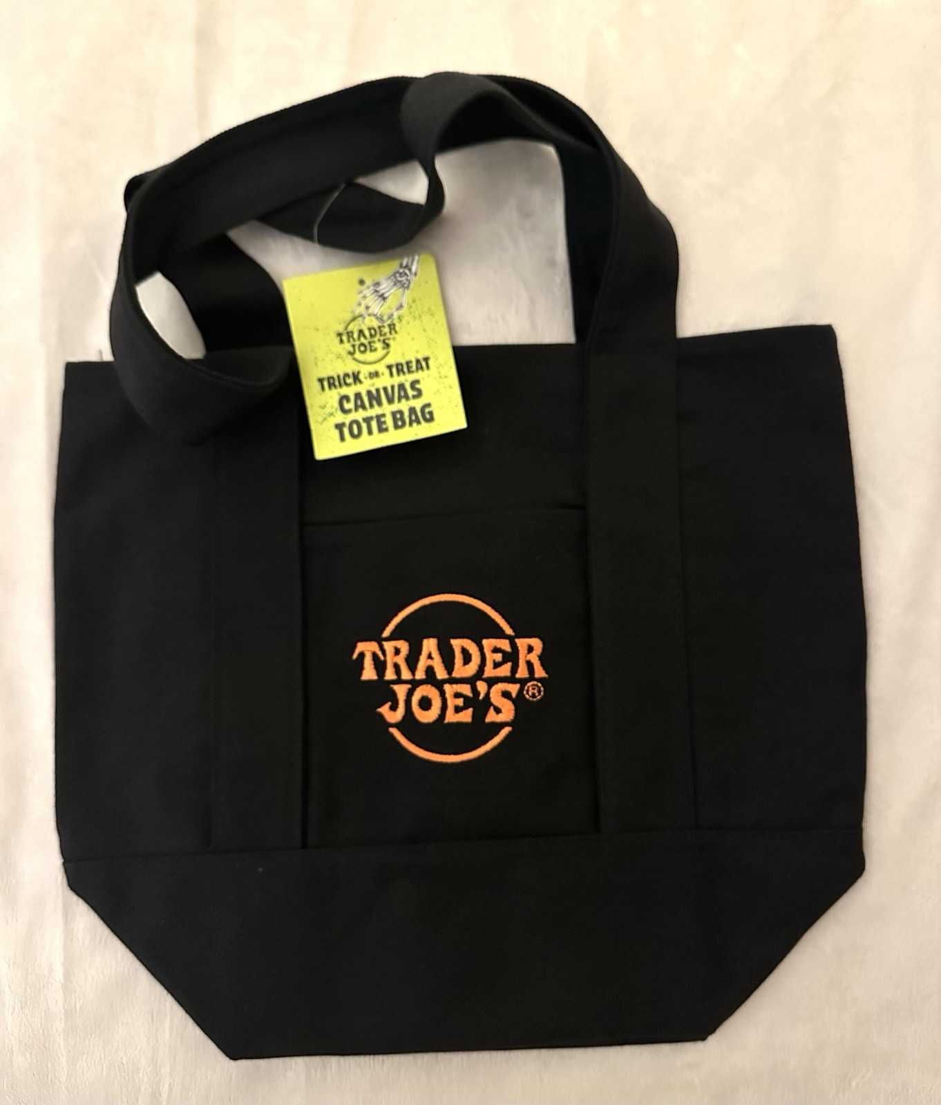 🎃 Trader Joe’s Mini Halloween Canvas Tote Bag Limited Edition Black Orange NEW