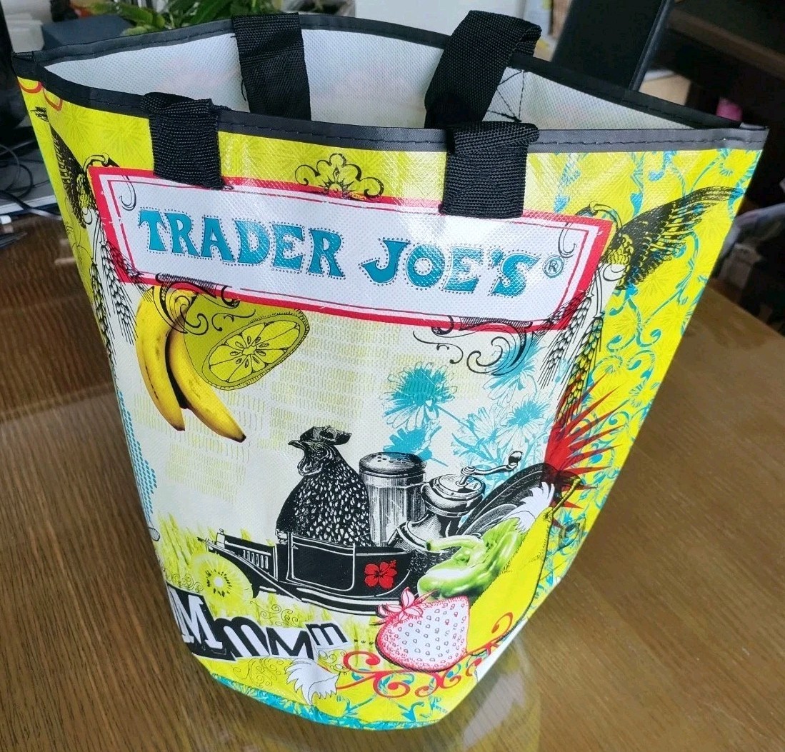 Vintage Trader Joe’s bucket tote Reusable shopping bag Round Bottom ship