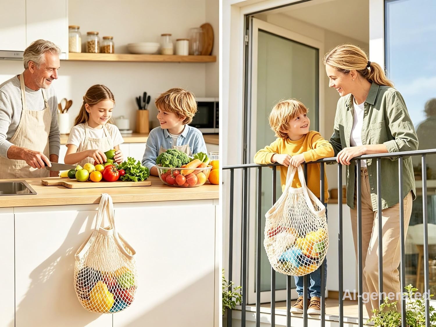 Beige Reusable Cotton Mesh Grocery Bag 14 x 13.38 Inch