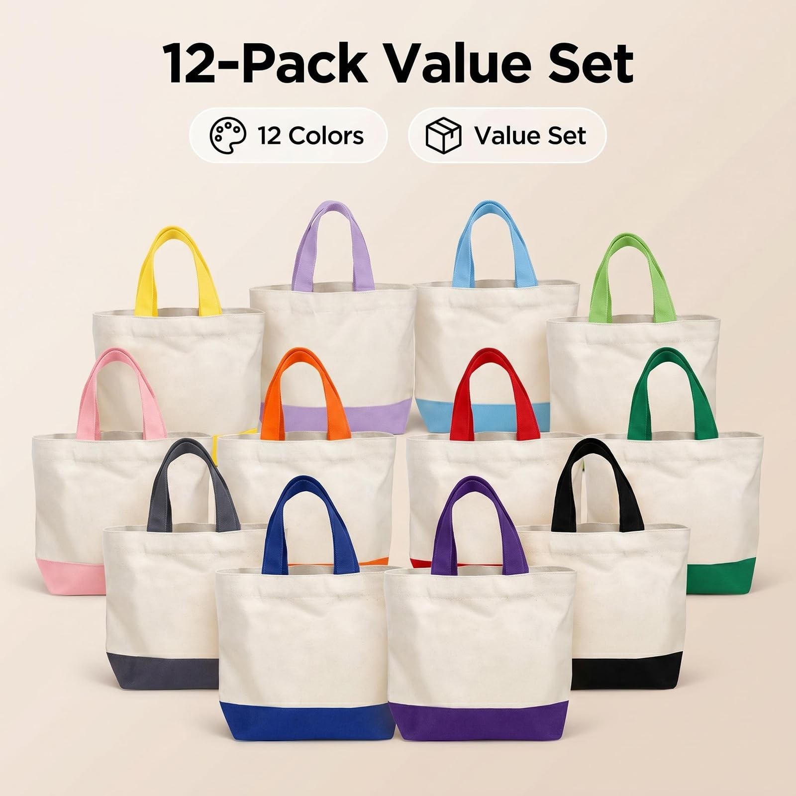 12 Pack Large Canvas Tote Bags Bulk with Handles 24 Colors 18.5 x 15 Inch Mon…