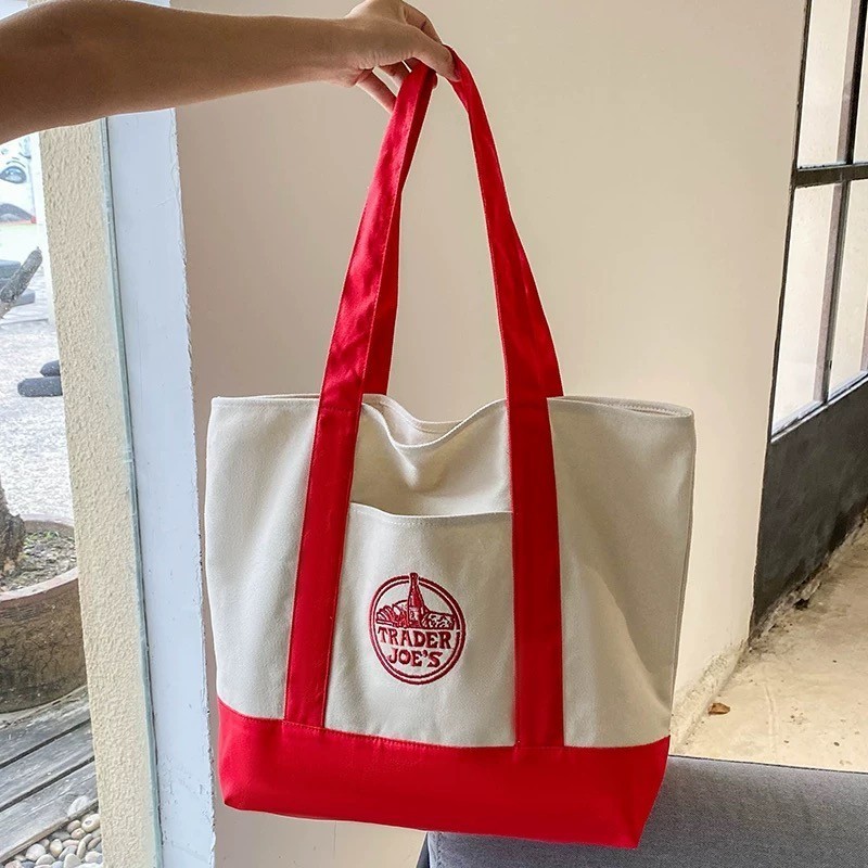Trader Joe ‘s Large Canvas Reusable Tote Bags Colorful Canvas Tote Bag 4 Colors