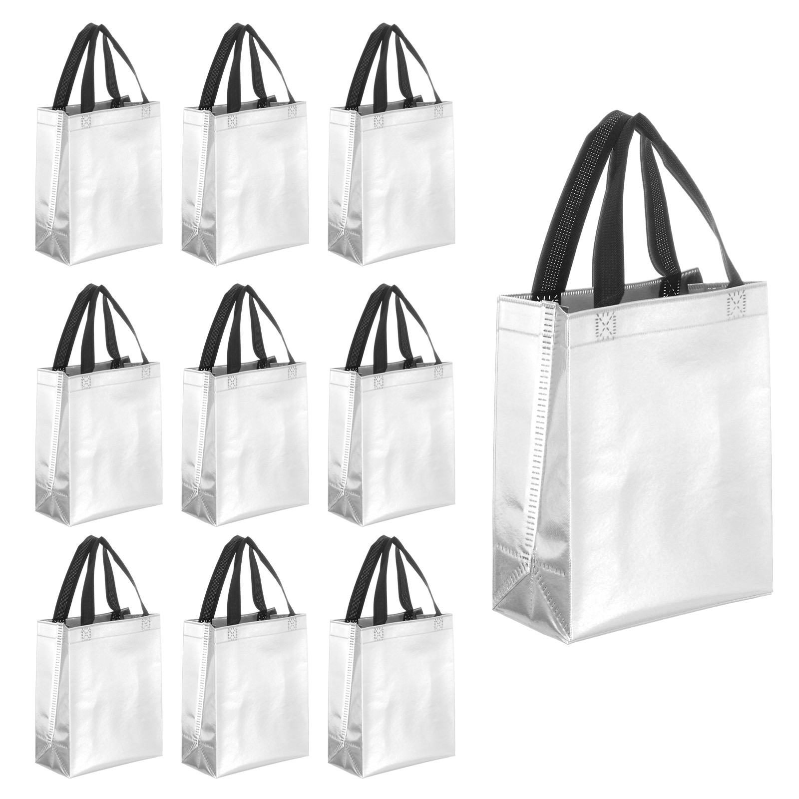 12Pcs Reusable Gift Bags with Handles 7.9 x 9.8 Inch Silver