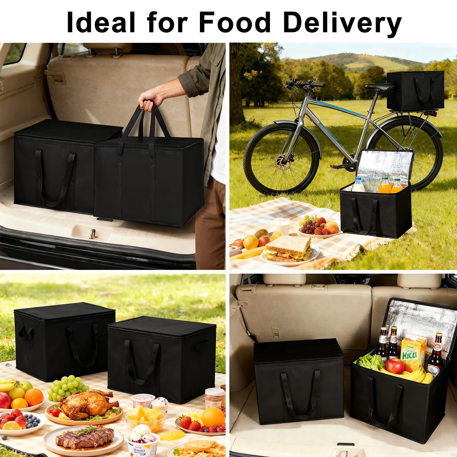 4 Pack Insulated Reusable Grocery Shopping Bags with zippered top,Food Delive…