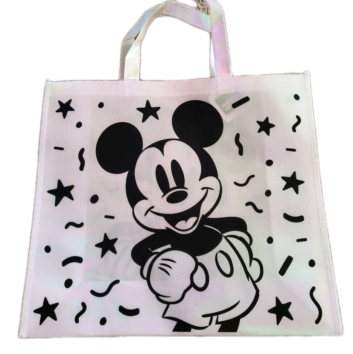 Mickey Mouse Reusable White Iridescent Jumbo Shopping Gift Bag Handled NWOT!