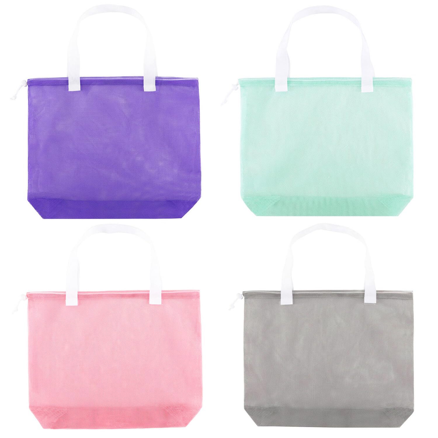 Reusable 4pack Colorful Mesh Beach Tote Bagsmesh Shopping Bag With Drawstring Fo