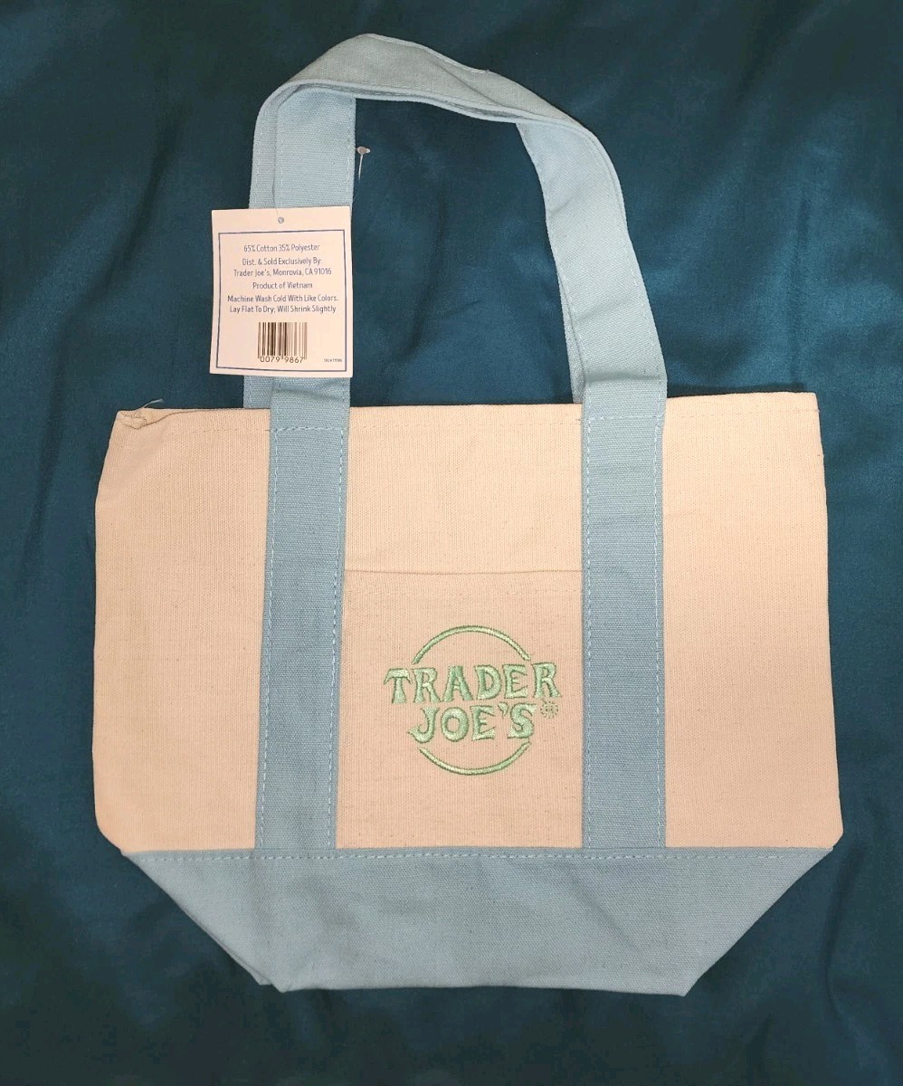 light blue Trader Joe’s Pastel Canvas Mini Tote Bag NEW NWT baby blue small
