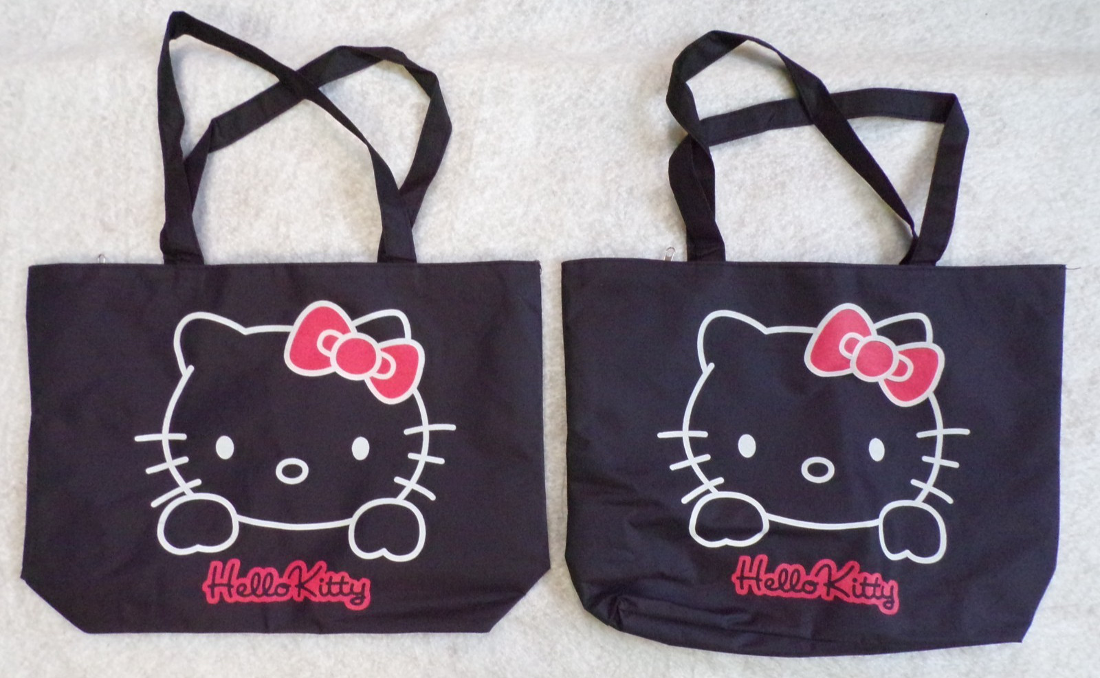2 HELLO KITTY SANRIO TOTE SHOPPING GROCERY BAGS ZIPPERED CLOSURE ABOUT 12″ TALL
