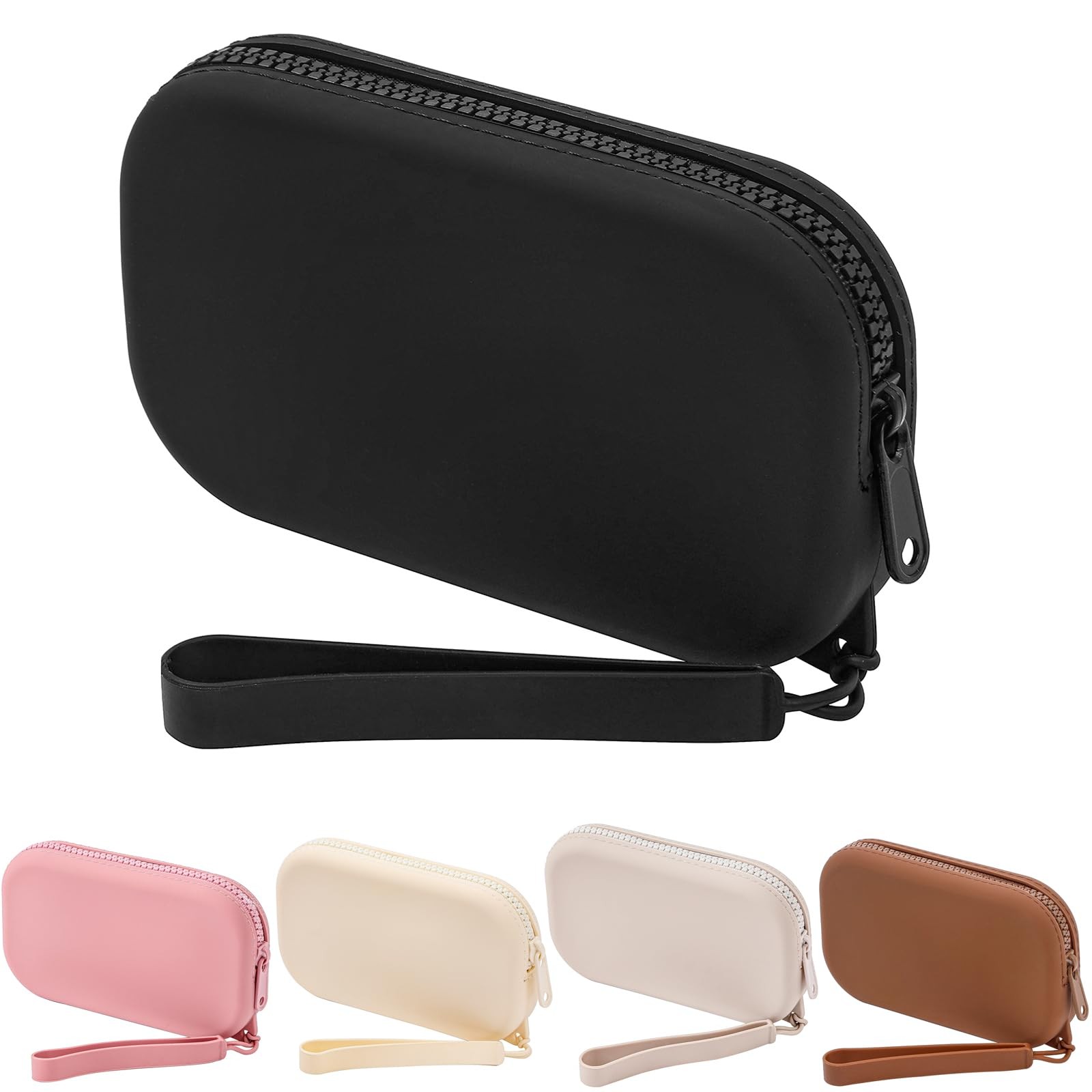 HHQQWZ Portable Silicone Makeup Bag for Women, Small Travel 01 Black