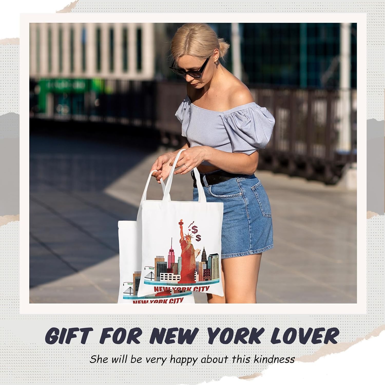 6 Pcs New York Souvenir Gifts Tote Bags Canvas City Themed Grocery Shopping Bag