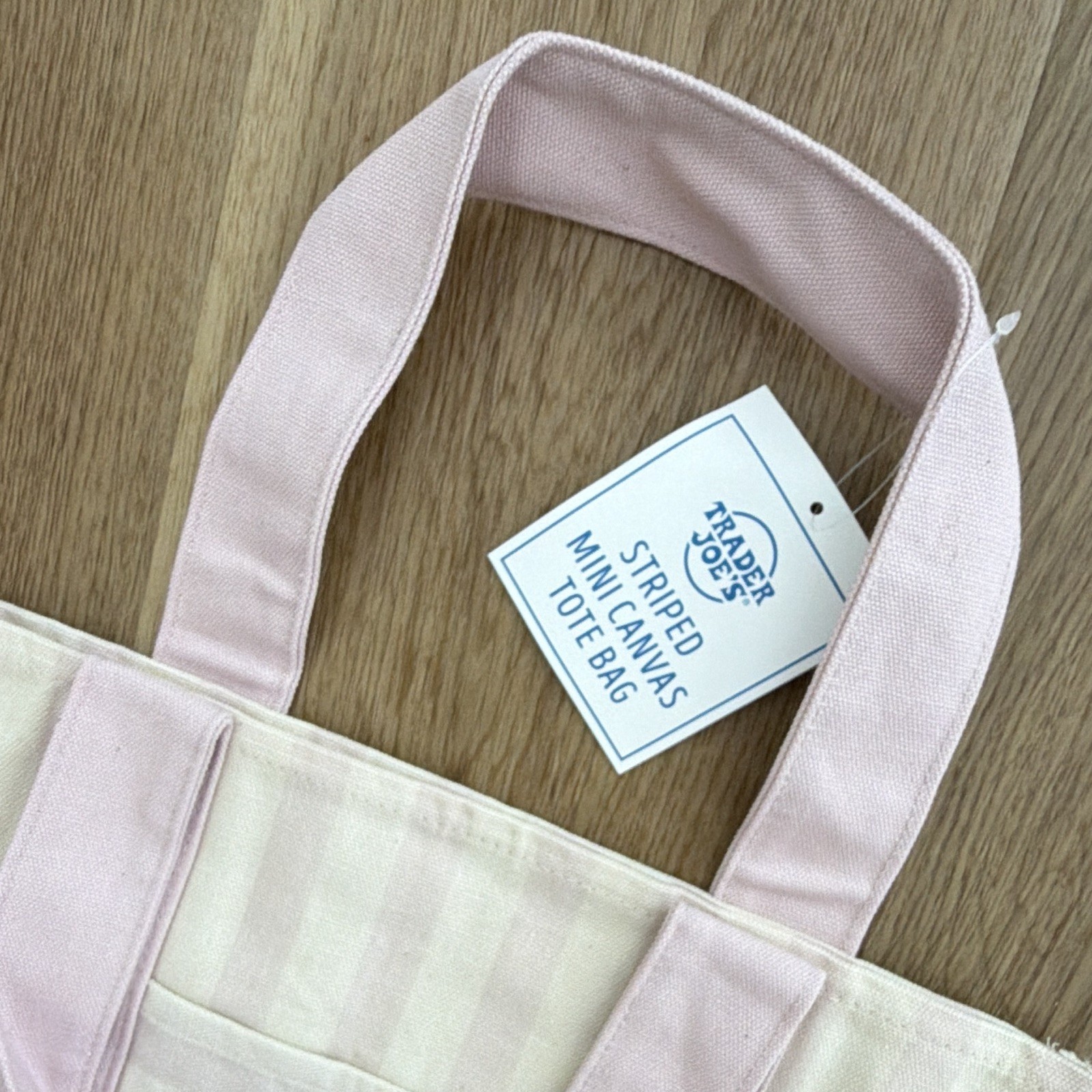 Trader Joe’s Striped Mini Canvas Tote Bag Pink/Cream, Striped Pattern