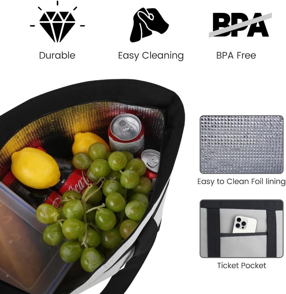 Insulated Grocery Tote Bag Reusable Cooler for Delivery, 39L,Heavy Duty, Thermal
