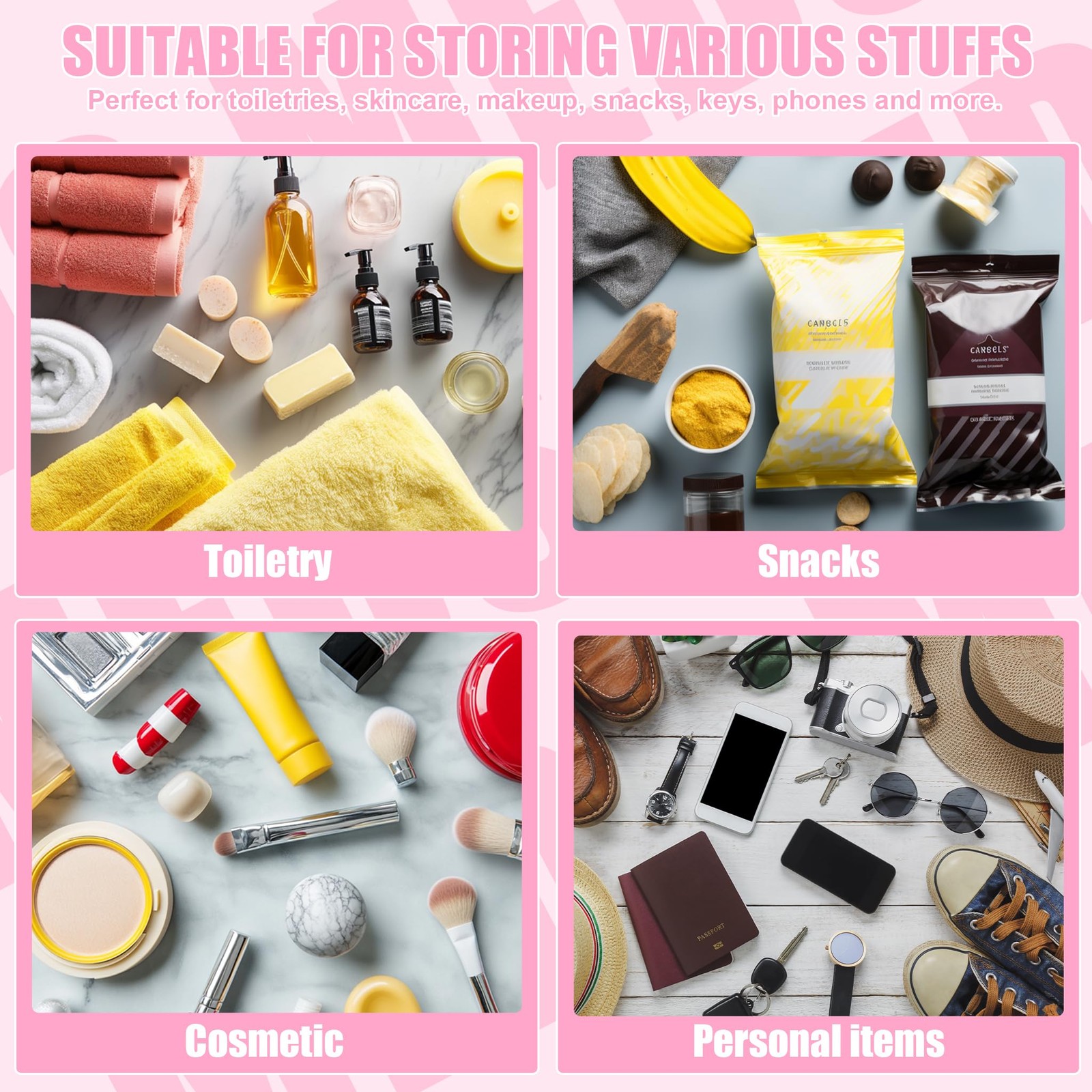 BuyCard Chenille Letter Clear Medicine Bags, Makeup Meds Pink-Meds