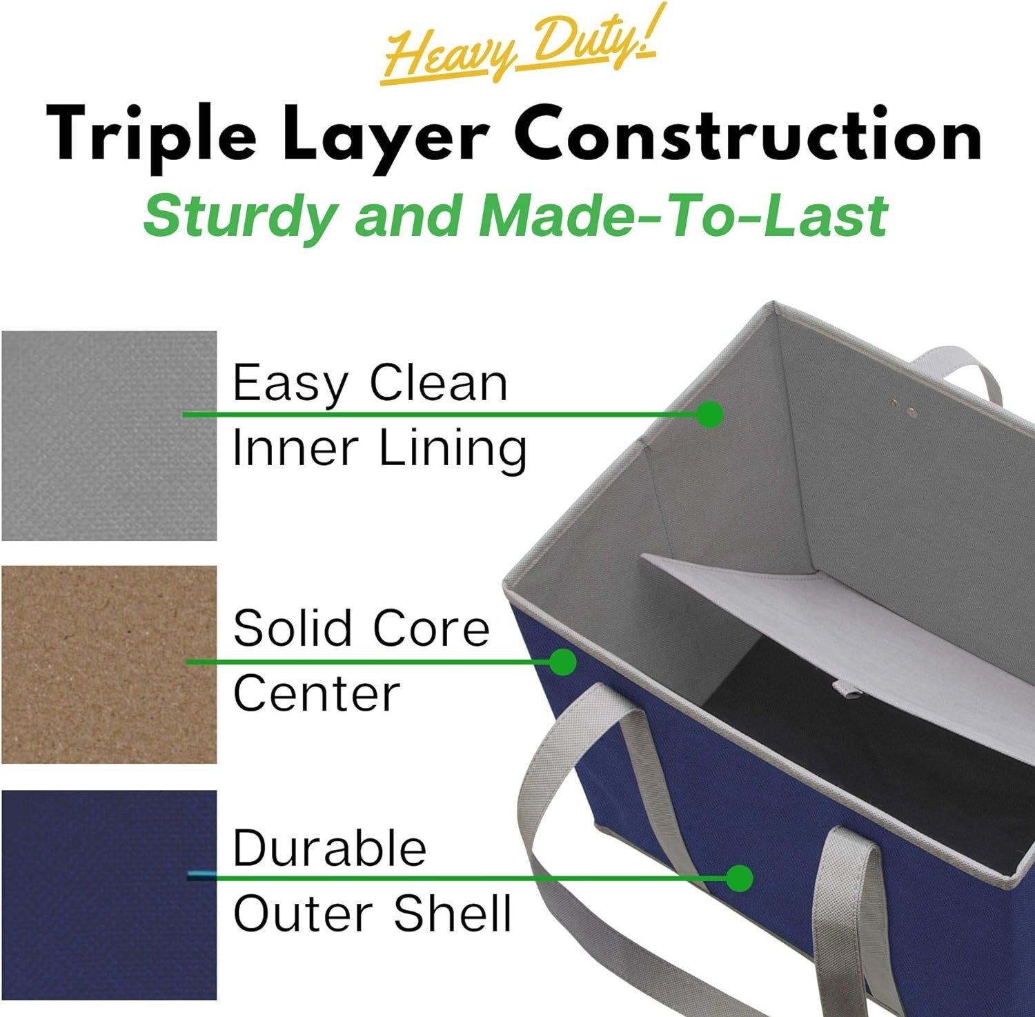 Reusable Grocery Bags (3 Pack) – Heavy Duty Reusable Shopping Bags with Box Shap