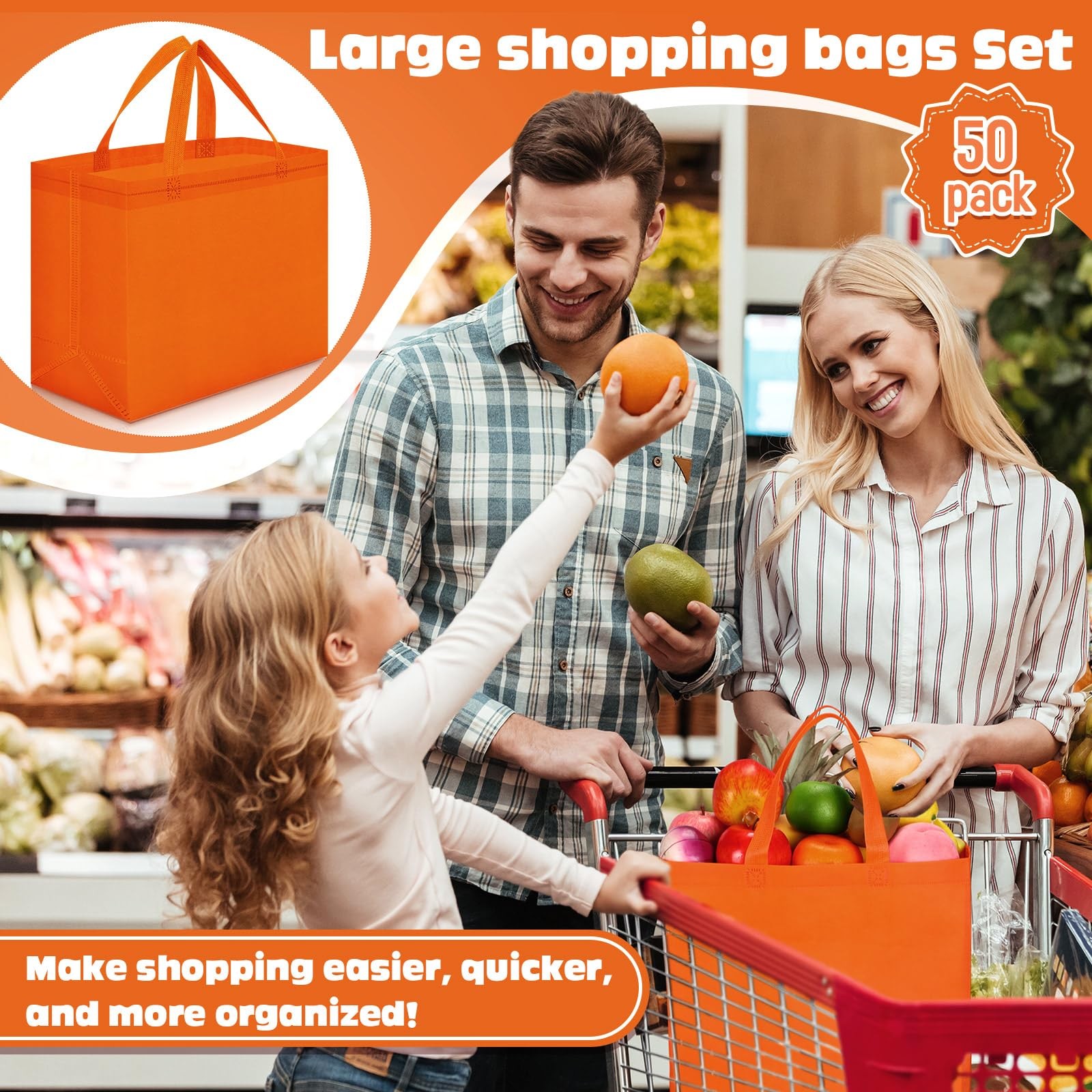 Reusable Grocery Bags Large Non Woven Shopping Bags with Handles Foldable Por…
