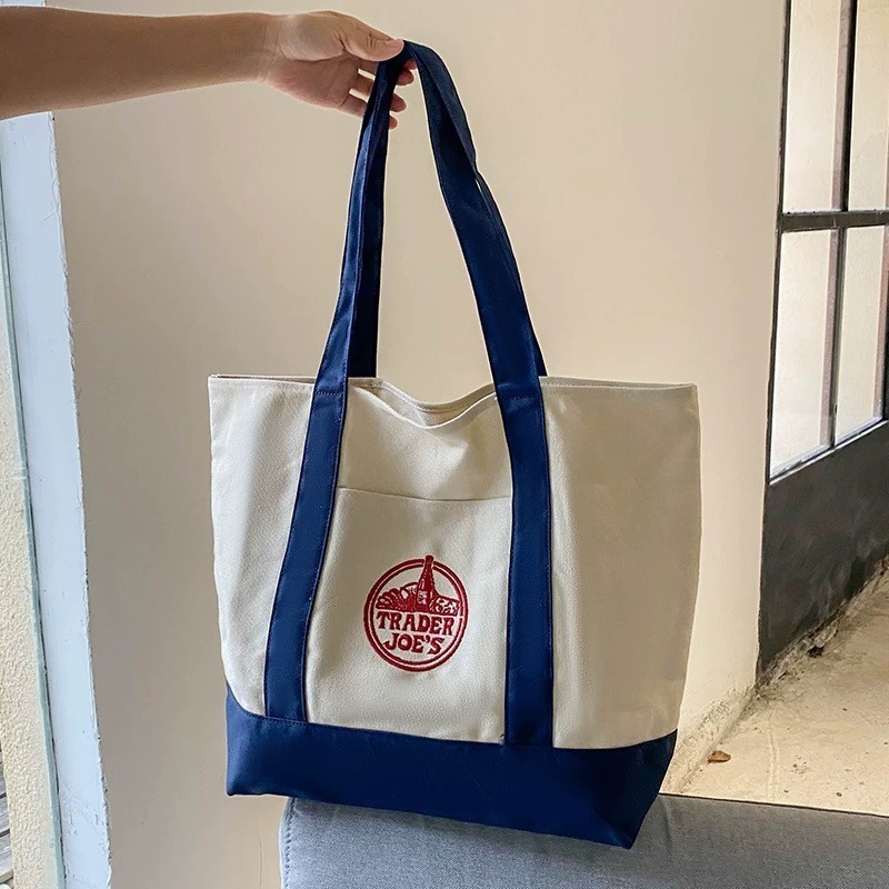 Trader Joe ‘s Large Canvas Reusable Tote Bags Colorful Canvas Tote Bag 4 Colors