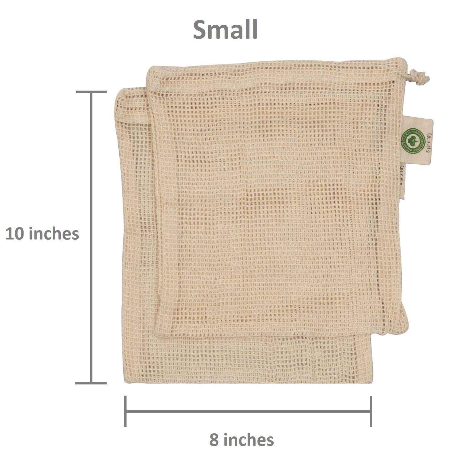 Reusable Cotton Mesh Produce Bags – 100% 2 Large, 2 Medium, 2 Small, White