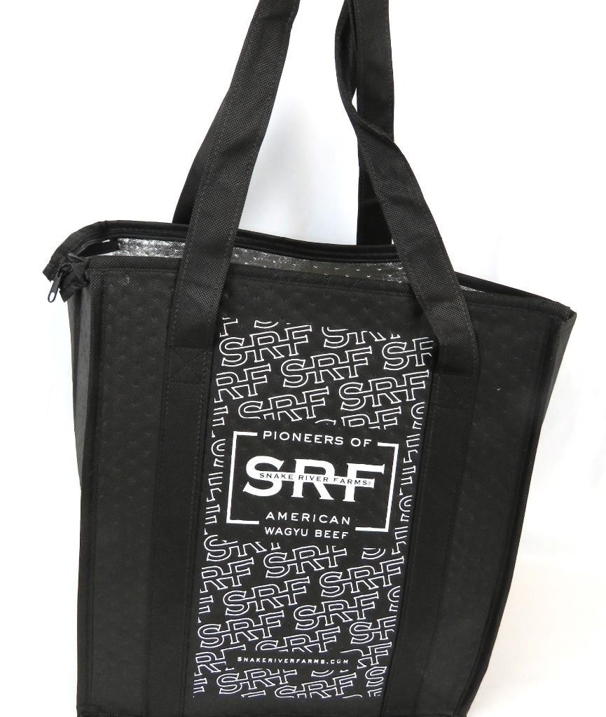 INSULATED Grocery Bag Reusable Large Cooler Shopping Tote BLACK SRF Logo