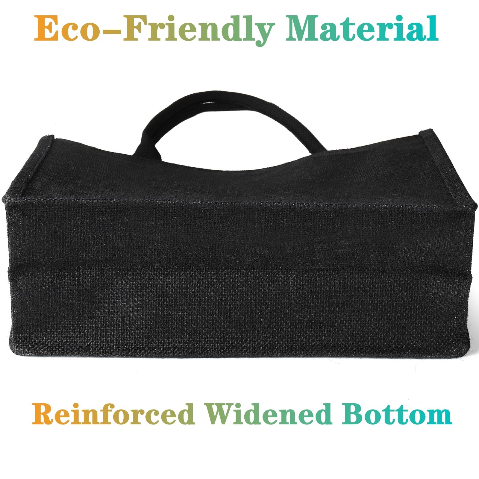 6 PCS Large Jute Burlap Tote Bag Black Laminated Interior 15.4×12.2×5.9 In
