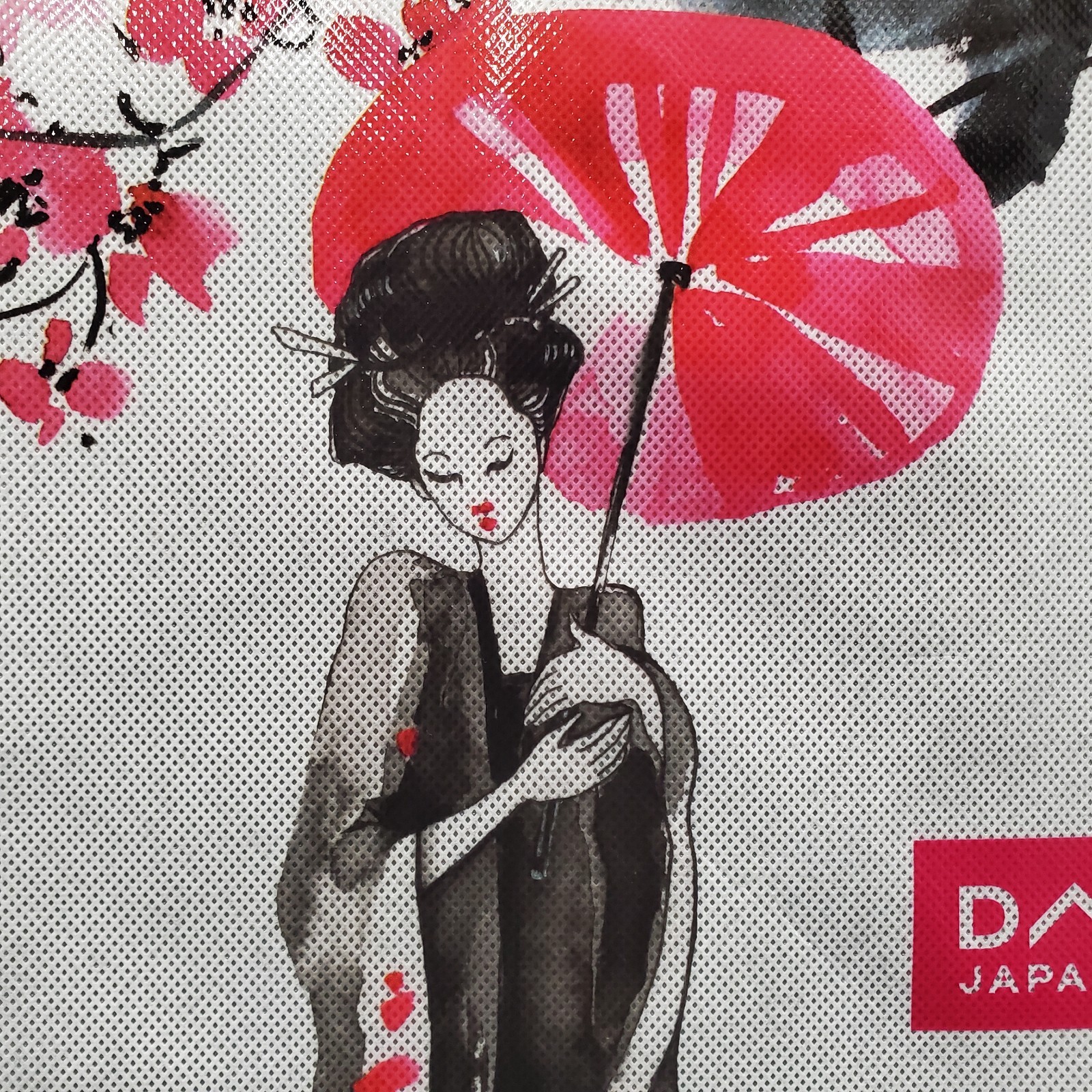Sakura Geisha Reusable Grocery Shopping Tote Bag Black Handle Straps Daiso Japan