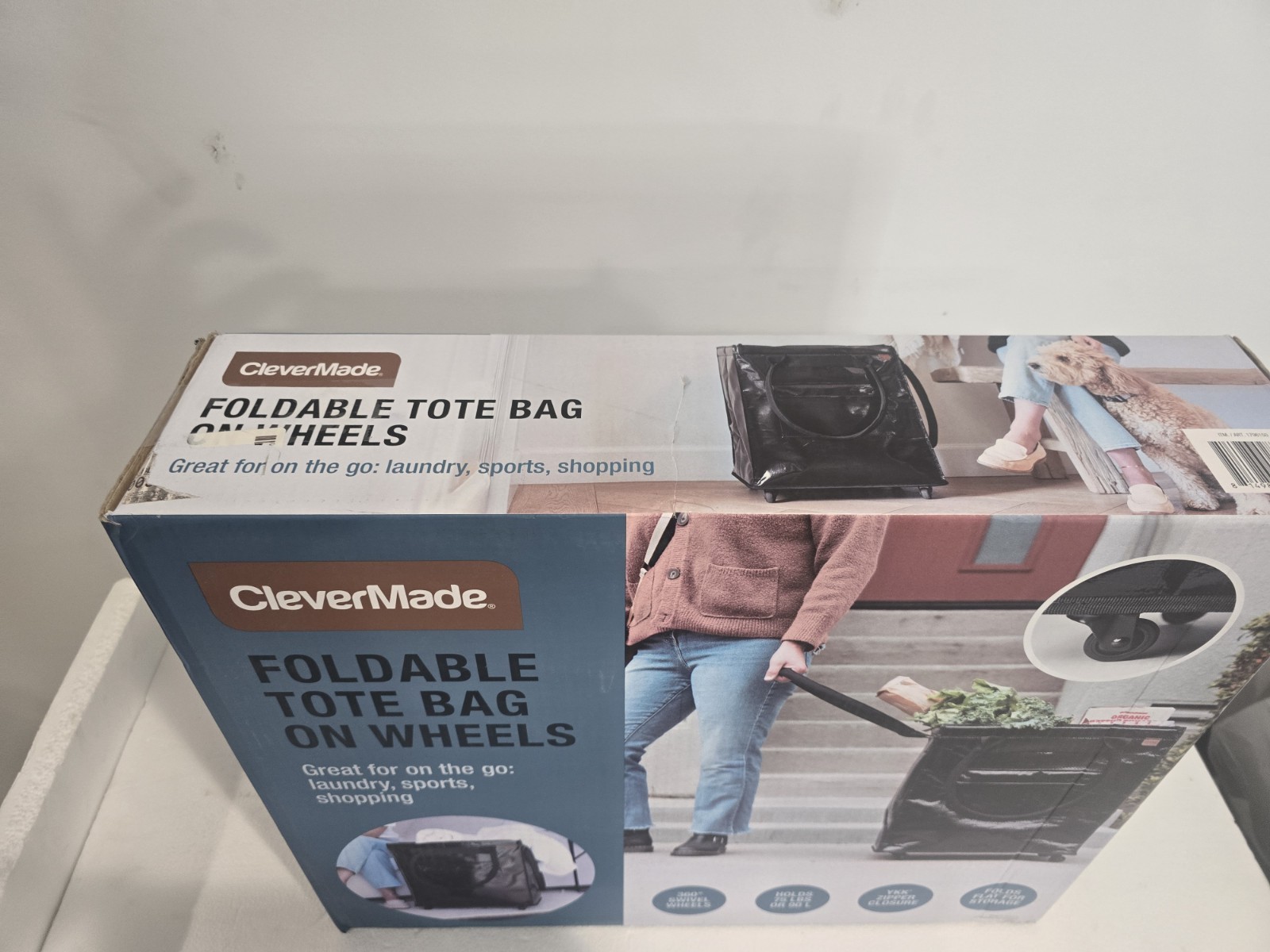 CleverMade Foldable Tote Bag on Wheels – Rolling Shopping/Laundry Cart – New