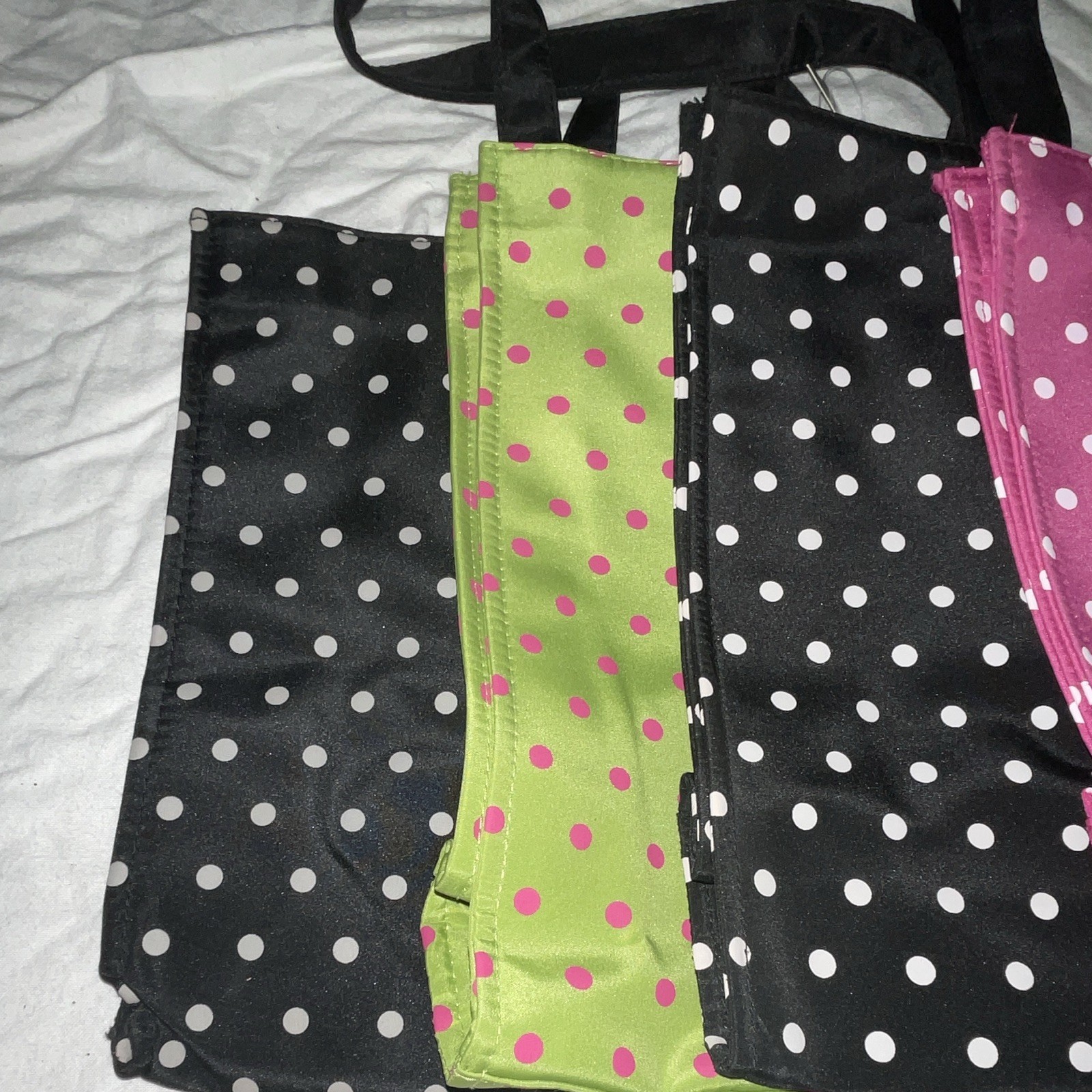 Patty Reed Happy Sack Polka Dot Tote Bags Set of 4 Large Foldable Zip Pocket