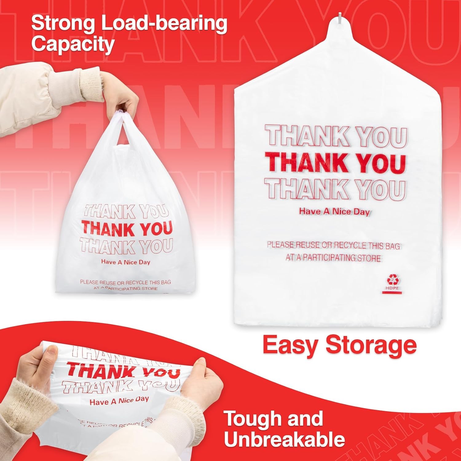 Grocery Bags – 40Count Thank You T-shirt Bags for Grocery Store 11″ X 21″
