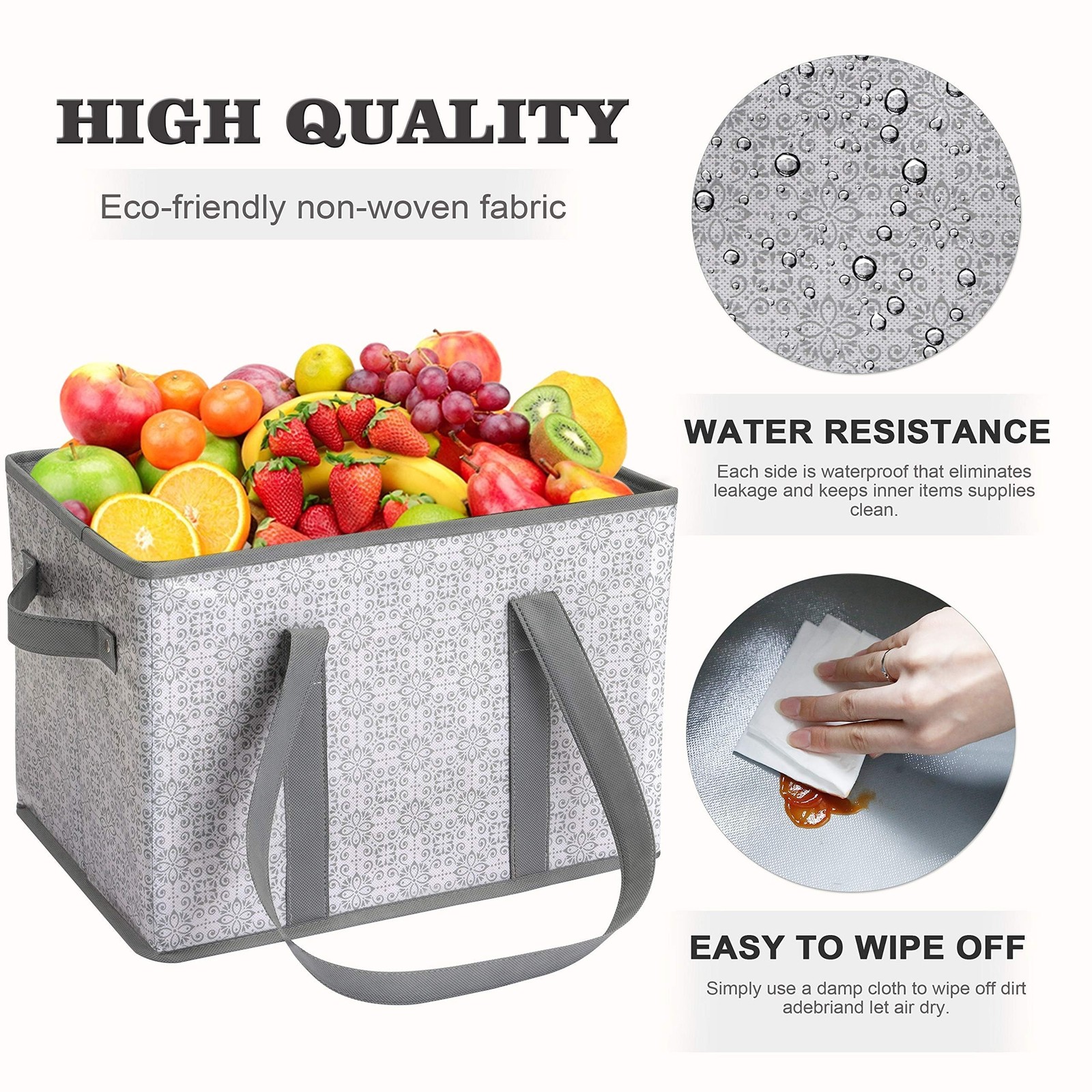 WISELIFE Reusable Grocery Bags 4 Pack,Large Grocery Tote Bag Water Resistant …