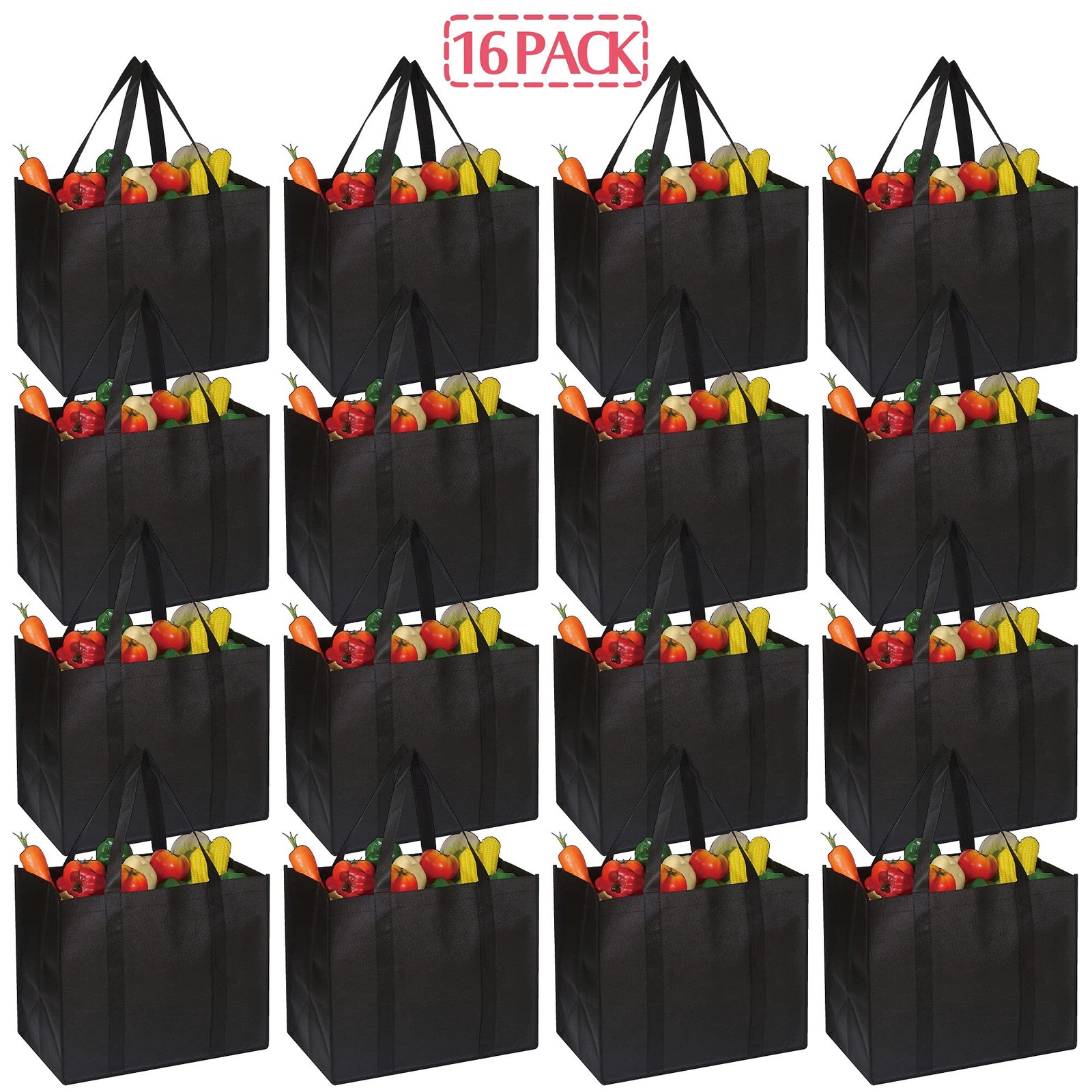 Set of 16 Reusable Grocery Bags Extra Large Super Strong Heavy Duty Shopping Tot