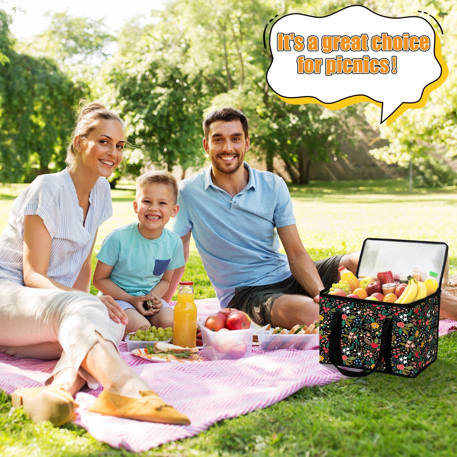 40L Flower Insulated Reusable Grocery Cooler Bag Thermal 15.7×11.8×12.2 In