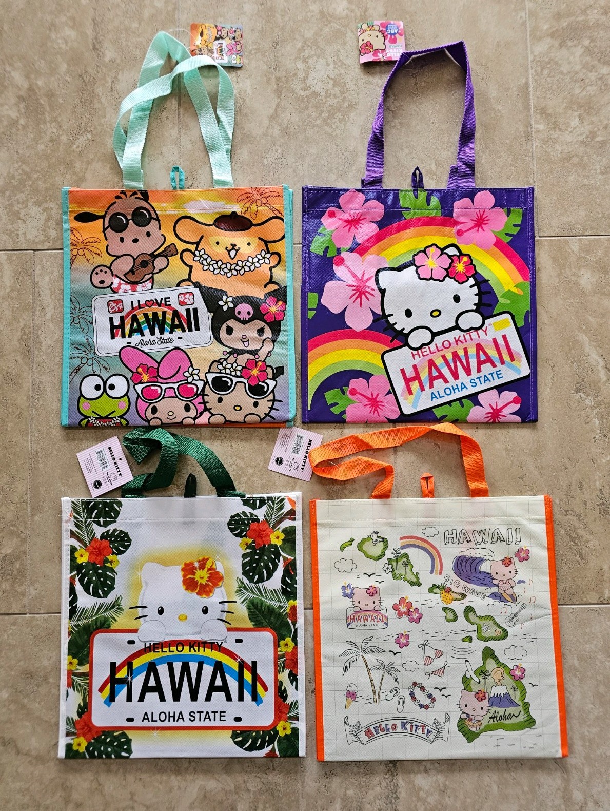 HAWAII Hello Kitty & Friends, Kuromi NWT Reusable Shopping Tote Bags Lot-of-4