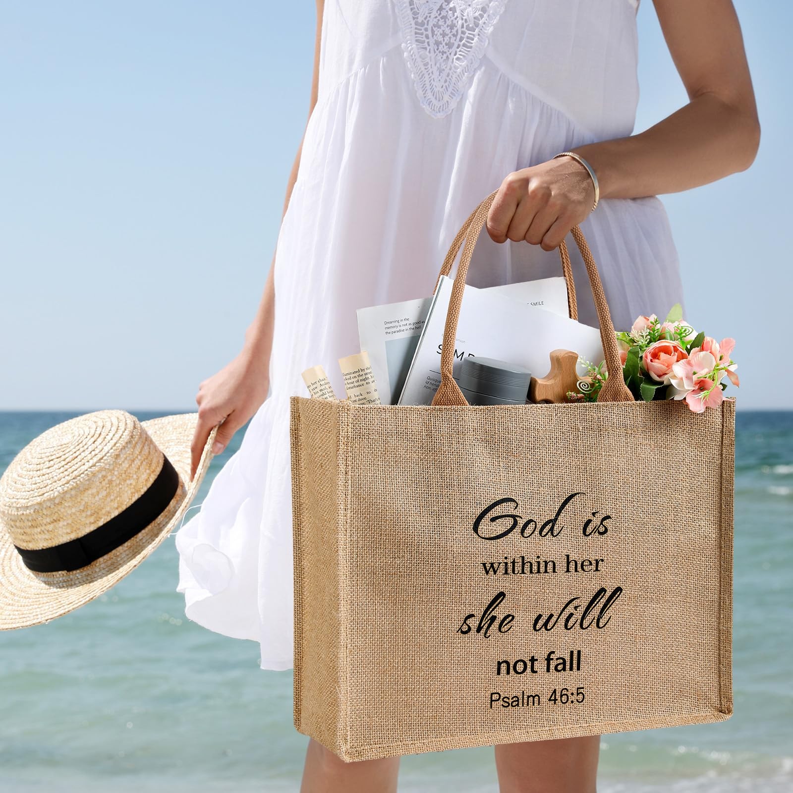 4 Pack Church Mother’s Day Burlap Tote Bags 15.3x12x6 Inch Brown Handle