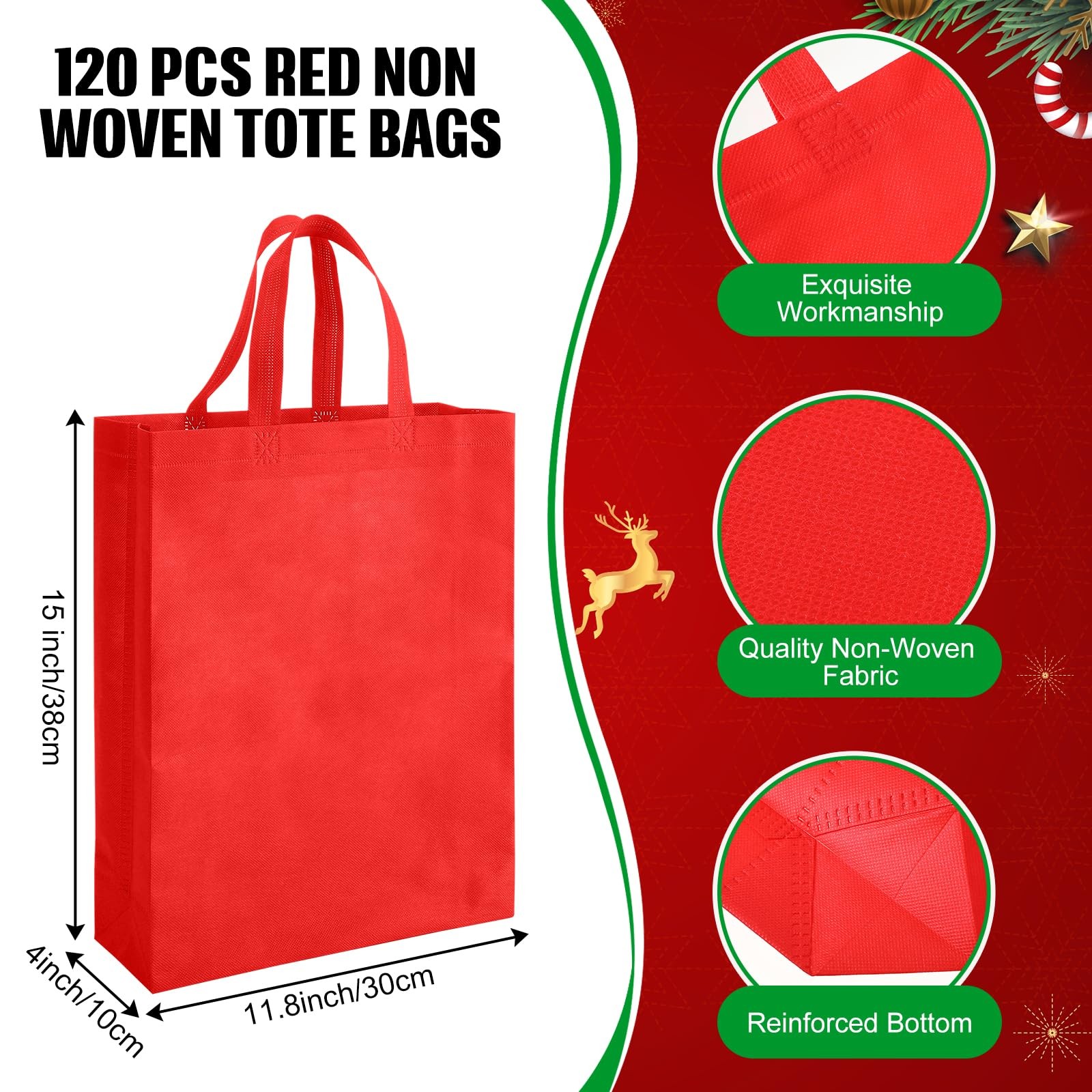120 Pcs Non Woven Tote Bags Bulk 11.8 x 4 x 15 Inch Large Reusable Gift Bag F…