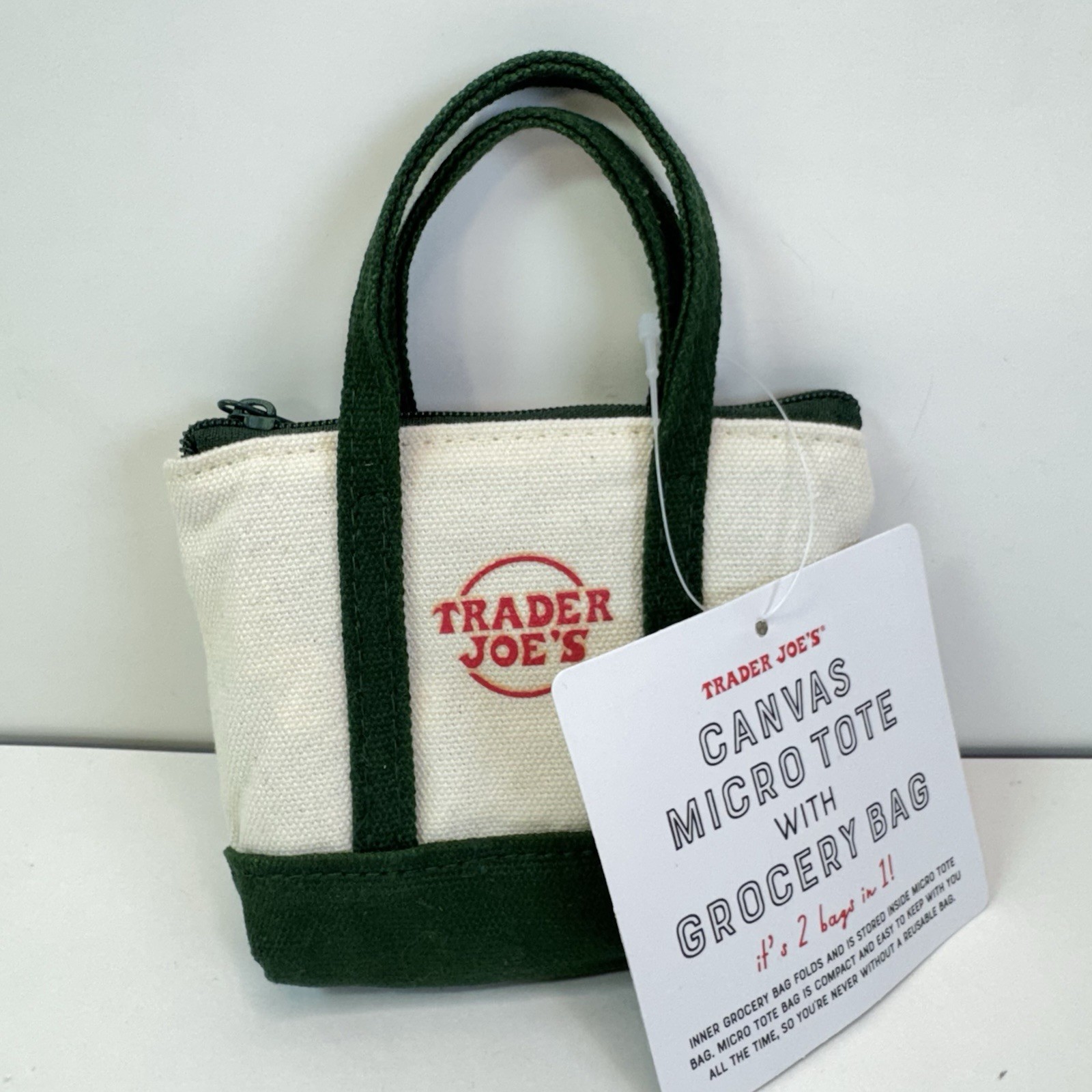 NWT Trader Joe’s Micro Mini Tote Bag~2-in-1~Includes Shopping Bag~green