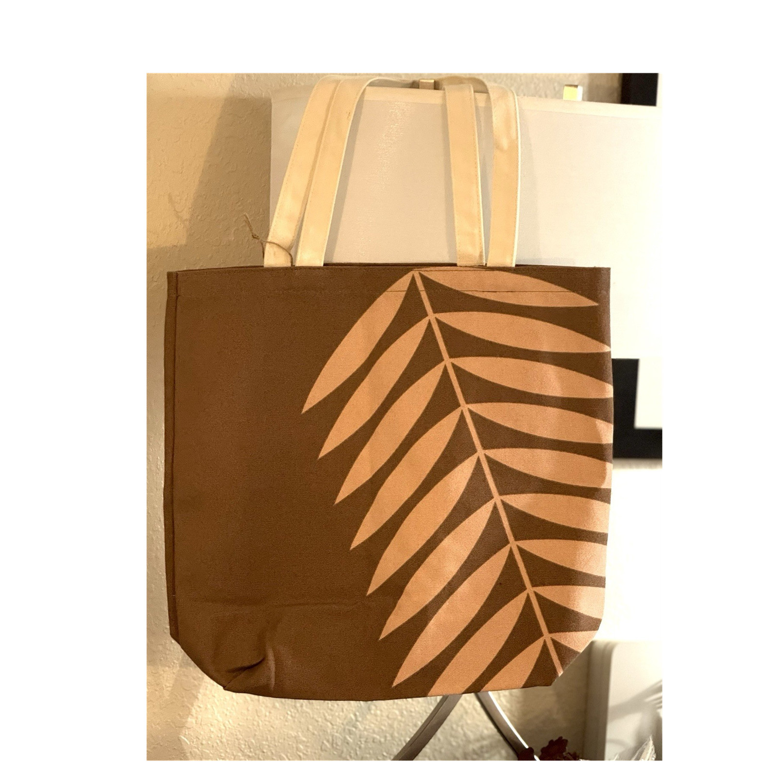 Clarins x Mary’s Meals Brown Canvas Foldable Shopping Bag with Leaf Pattern