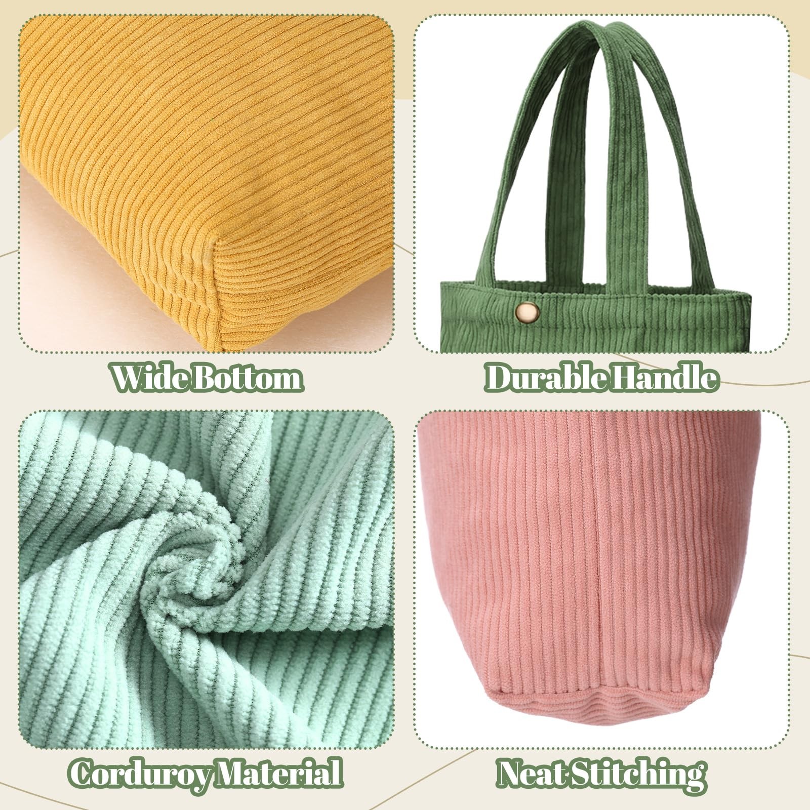 12 Pcs Boho Corduroy Small Tote Bags for Women Cute Mini Tote Bags Reusable H…