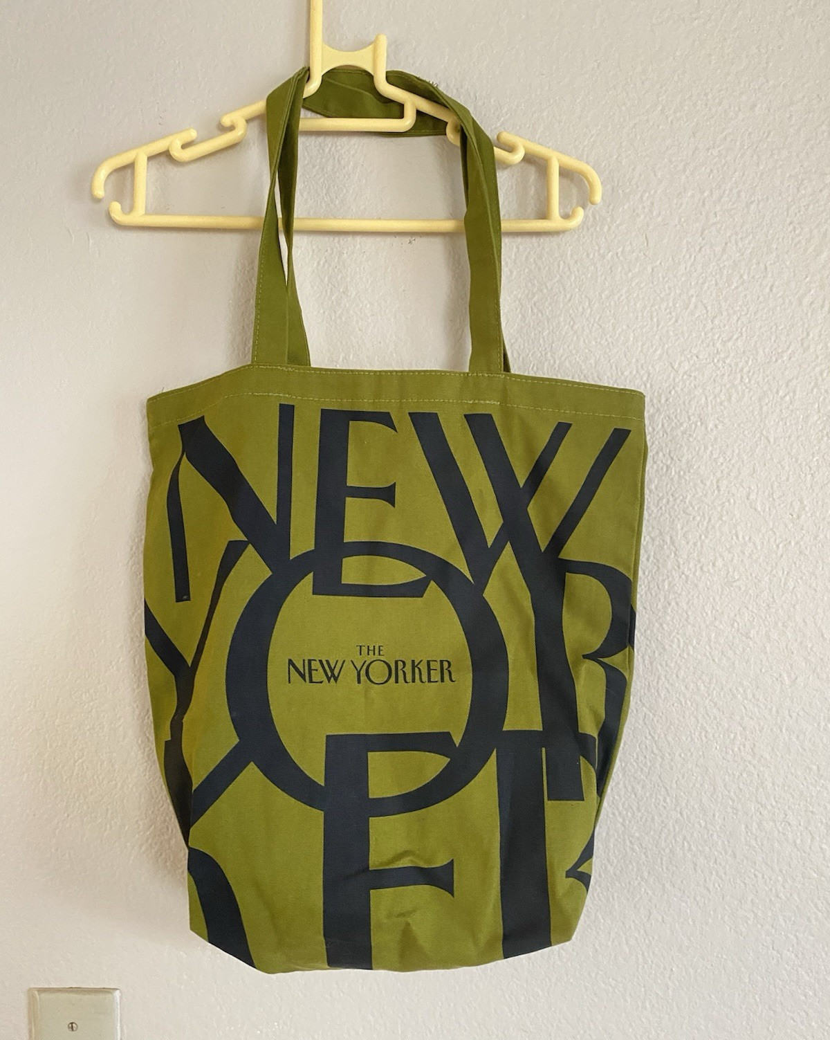 The New Yorker Reusable Canvas Tote Green/Black Letter Print 18x13x6 in