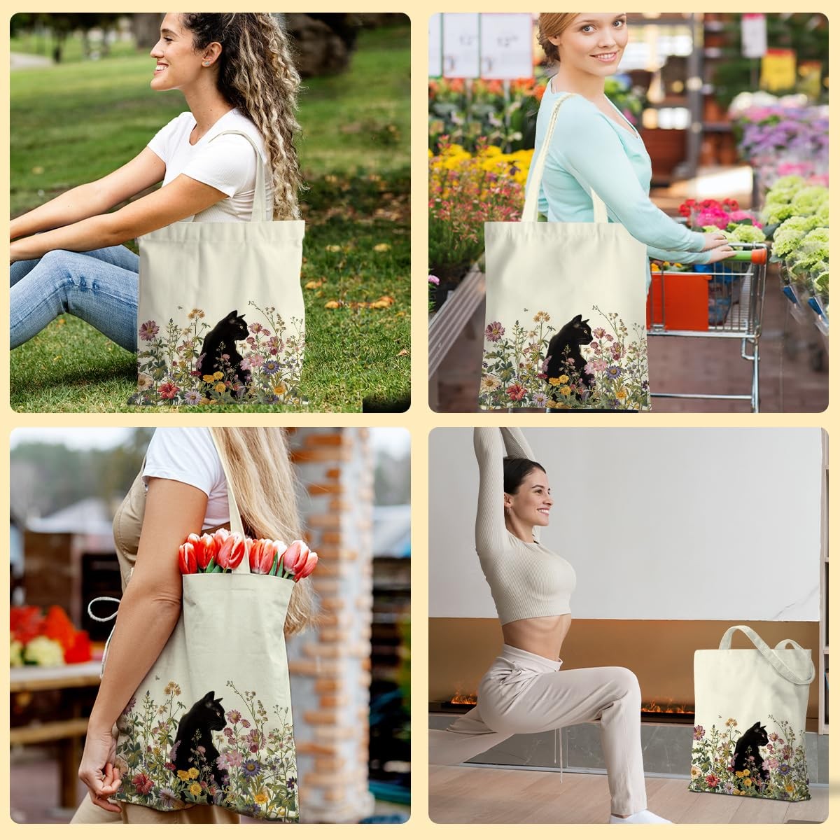 Reusable Shopping Grocery Tote Bag Zipper Pockets Weekender Gifts Women