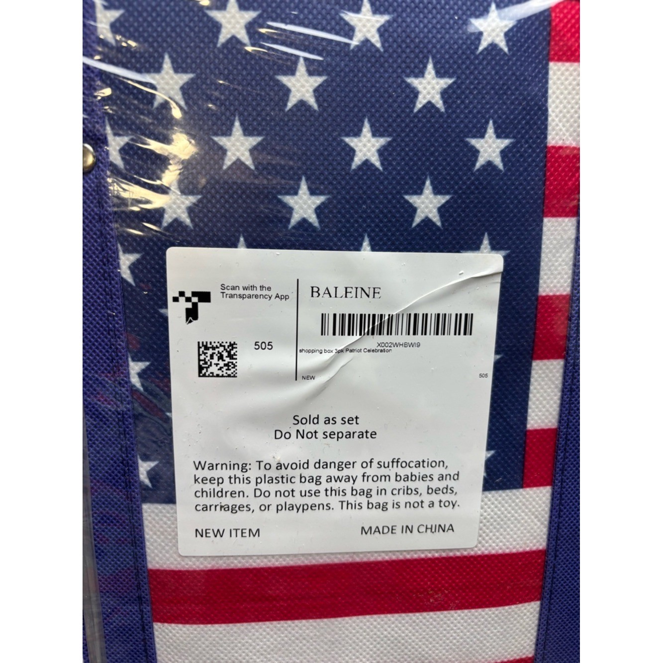 BALEINE 3PK Reusable Grocery Bag – American Flag Blue/White/Red