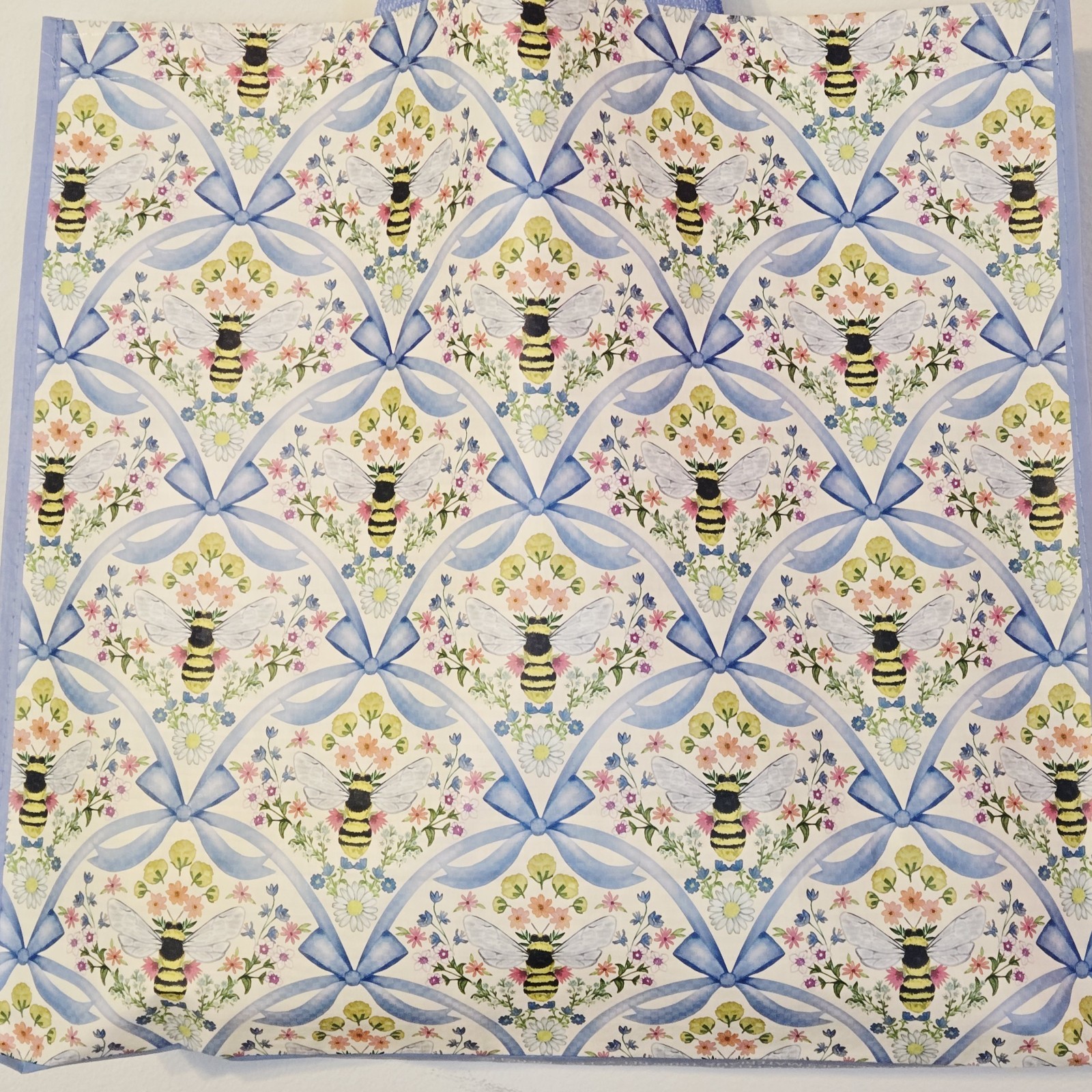 Bumble Bees Bee Floral Blue Bows Ribbon Gift Shopping Tote Cute Bag TJMaxx