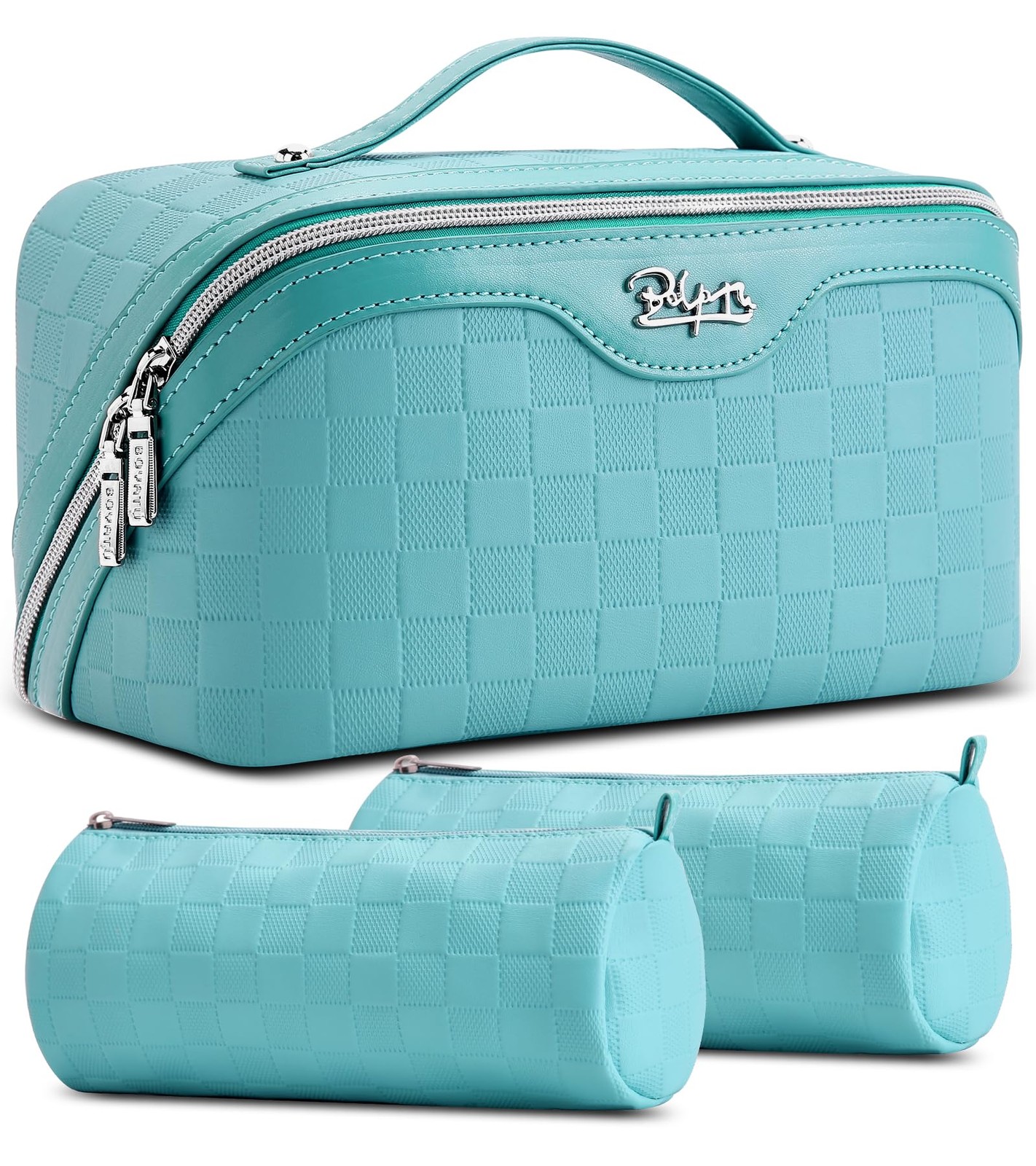 BOYATU Checkered Travel Makeup Bags: 9.8 x 4.9 x 4.7 inches, 01-C-Blue