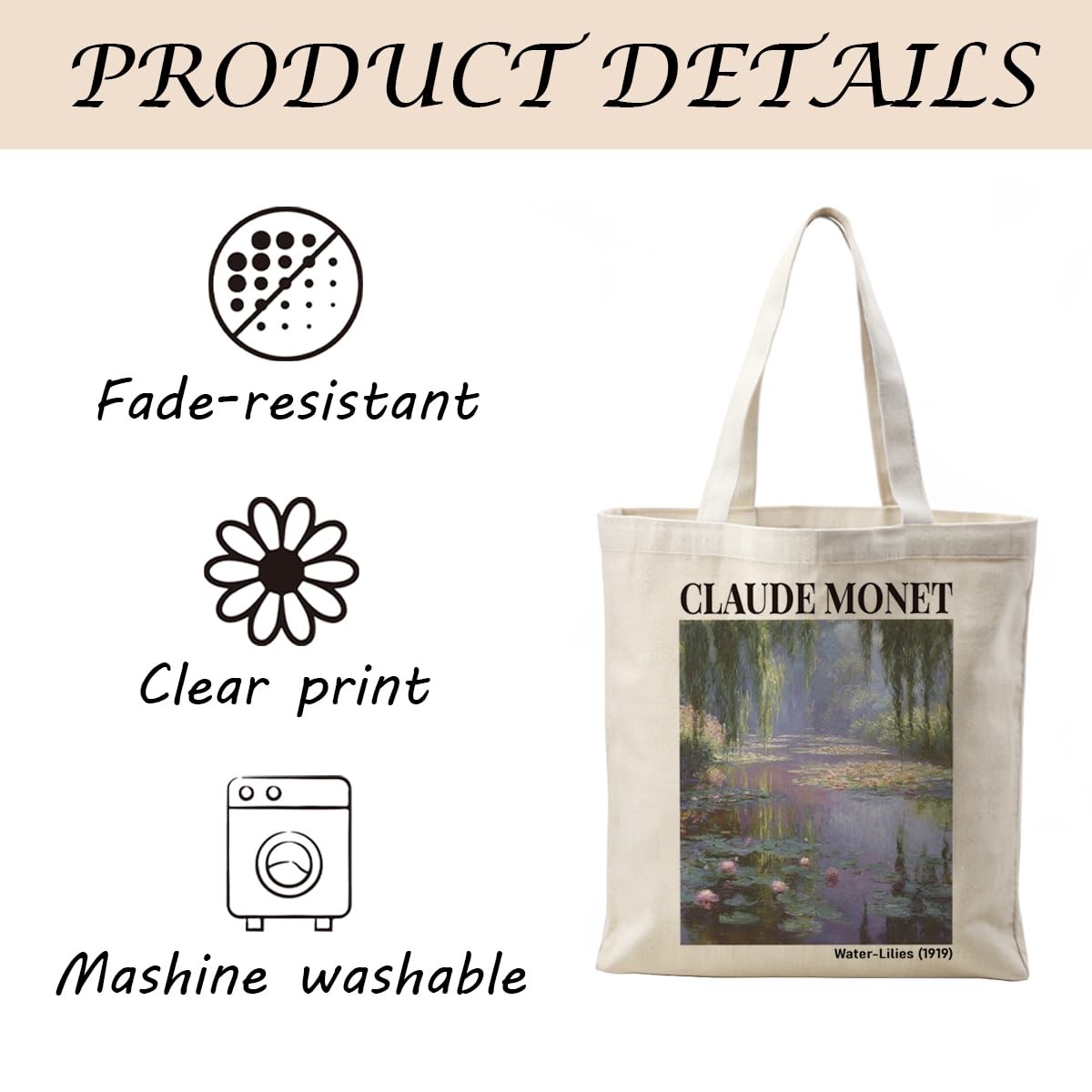 Water Lilies Canvas Tote Bag, Impressionist Art Canvas Shopping Bag, Reusable…