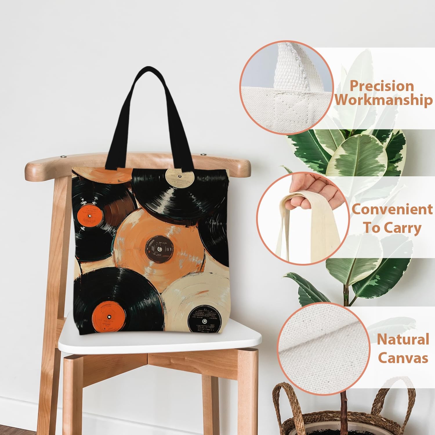 Vinyl Vintage Records Tote Bag, Music Lovers Gift Canvas Tote Bags for Women,…