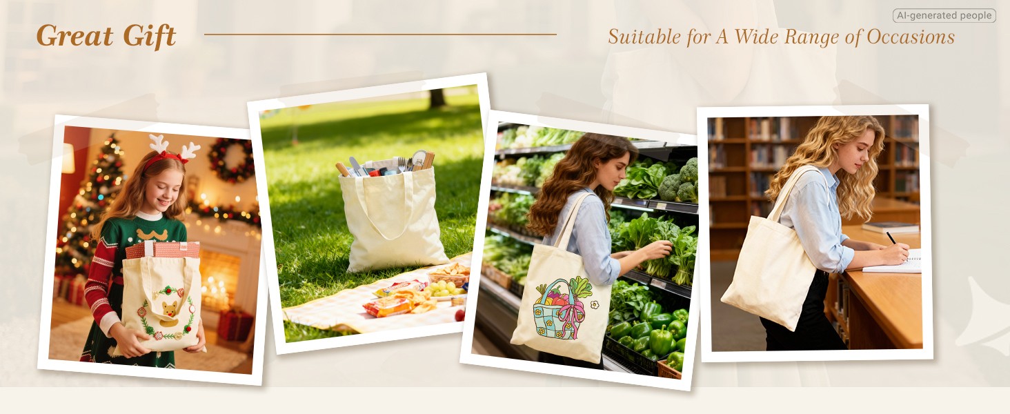 Canvas Tote Bag Bulk for DIY Projects, 13×15 Inches Tote Bags for Grocery
