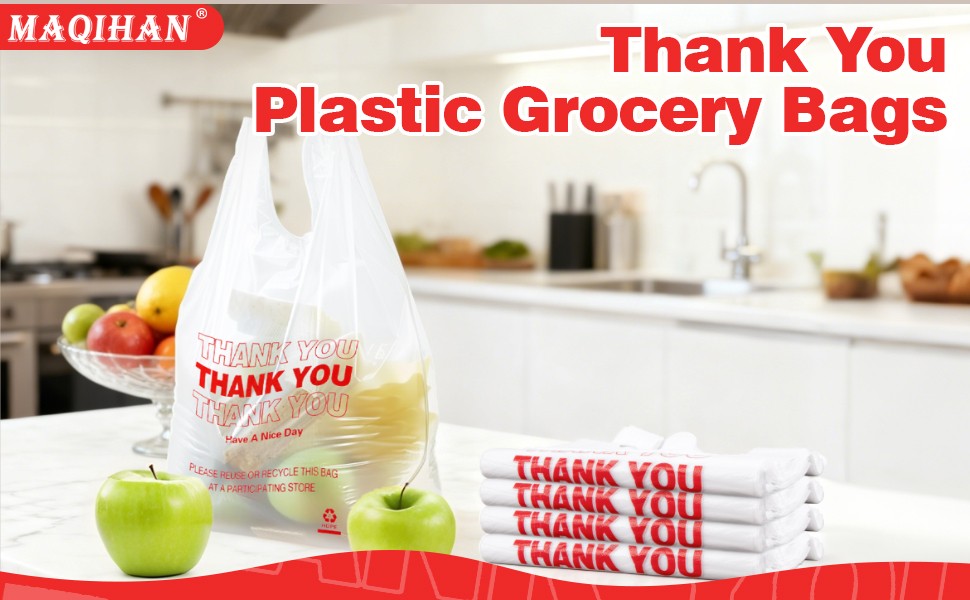Grocery Bags – 40Count Thank You T-shirt Bags for Grocery Store 11″ X 21″