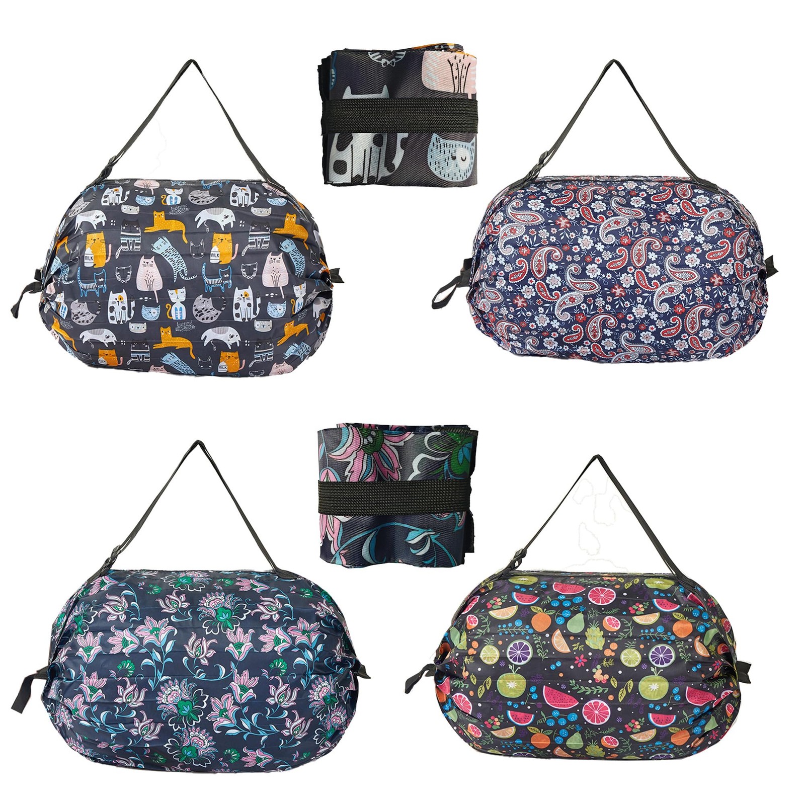 4 Pack Foldable Reusable Tote Bags – Thickened 210D Nylon Waterproof Grocery …