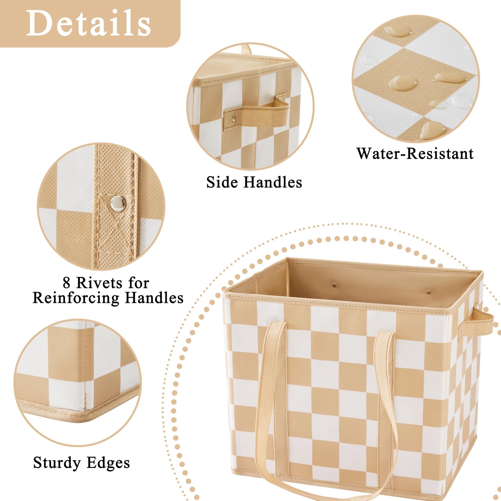 Biege Checkered Reusable Grocery Bags Heavy Duty 3 Pack Checkerboard Foldable…