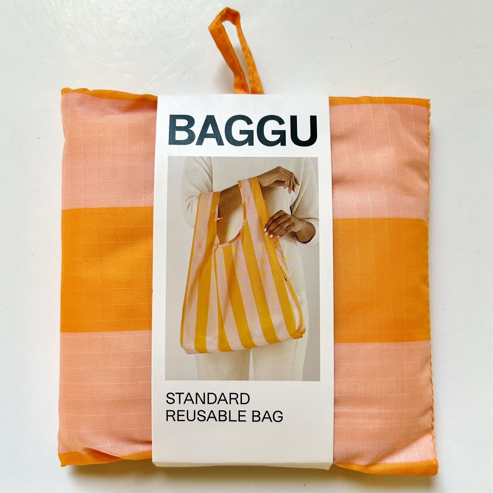 NEW! Baggu STANDARD BAG in “Tangerine Wide Stripe” Recyc. Nylon SOLD OUT + RARE
