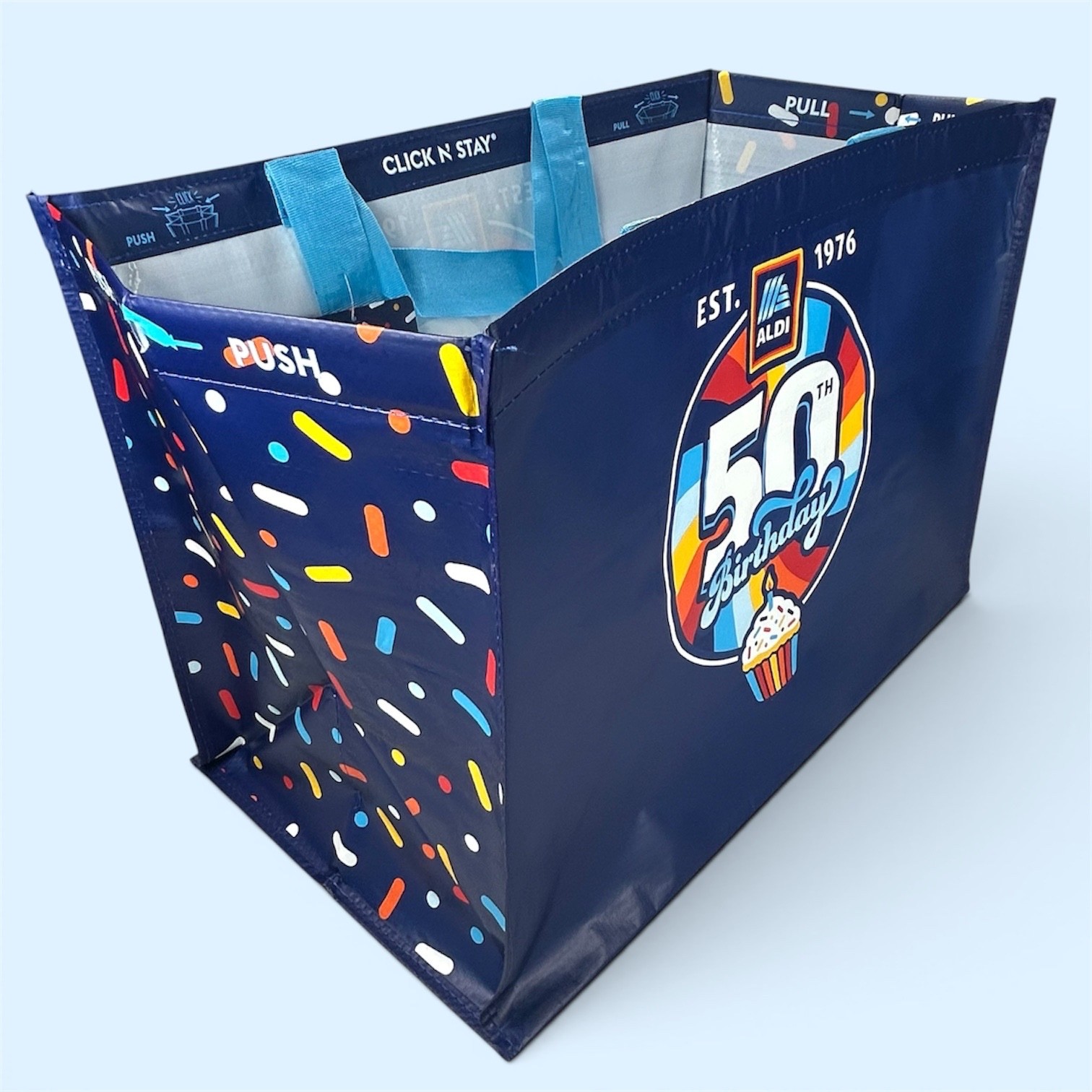 2026 ALDI 50TH Birthday Click N’ Stay Tote Bag Reusable LIMITED EDITION New