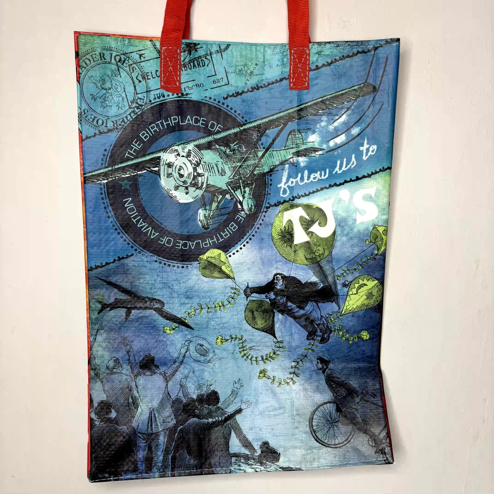 Trader Joe’s Ohio Buckeye State Tote Bag Reusable Shopper Plane Rock n Roll NWT!
